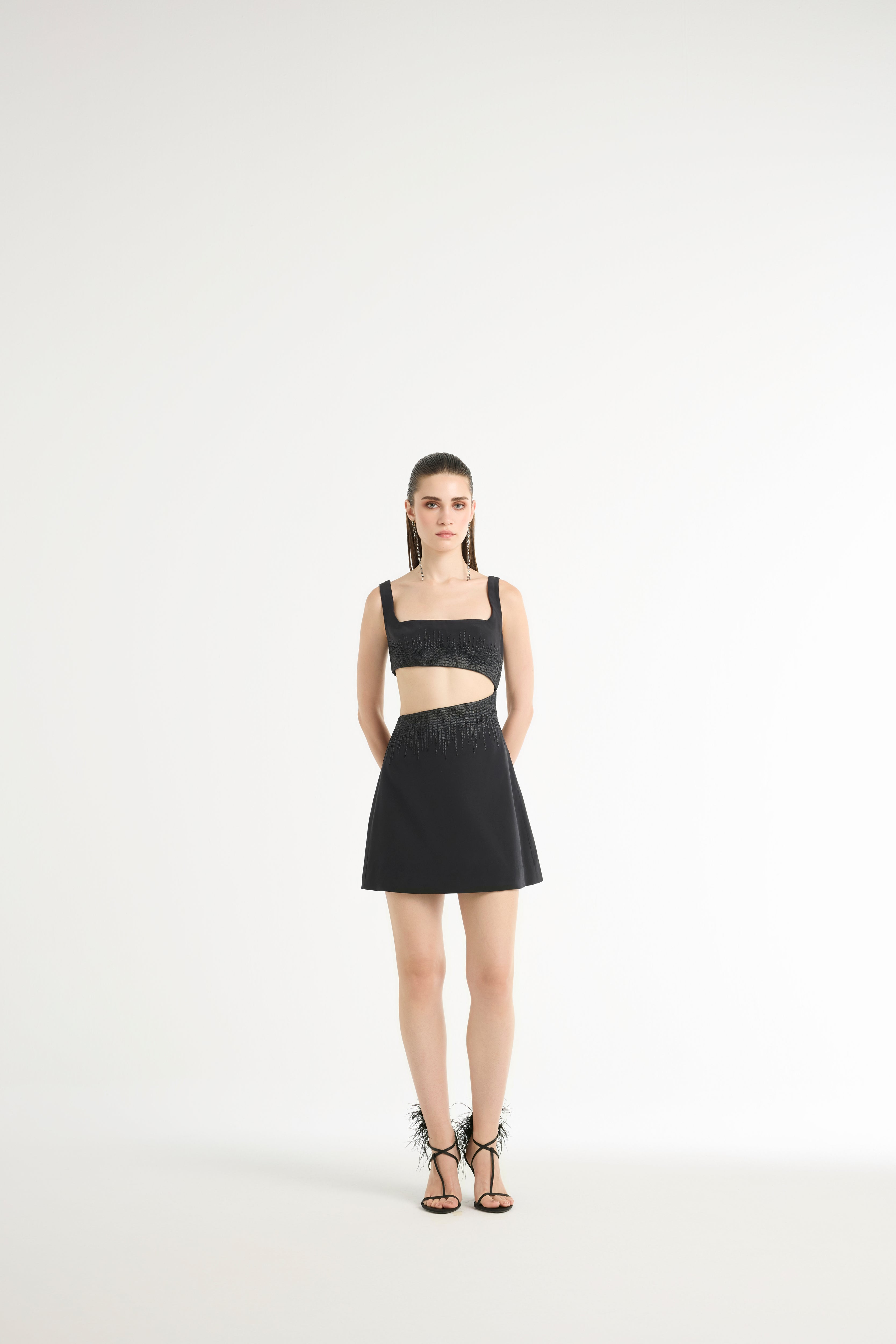 Raffia Mini Dress in Black