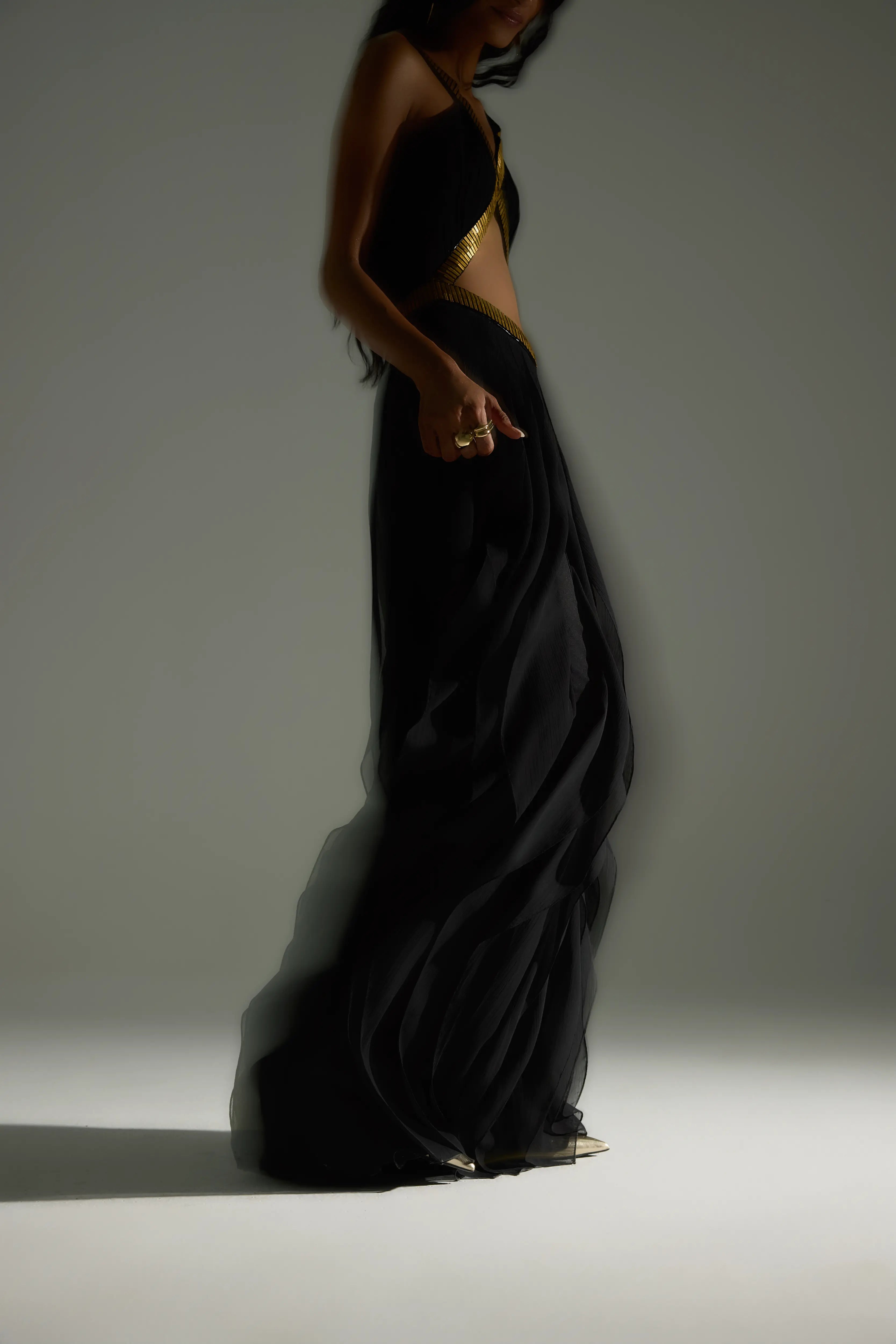 Embellished Ruffle Maxi in Black