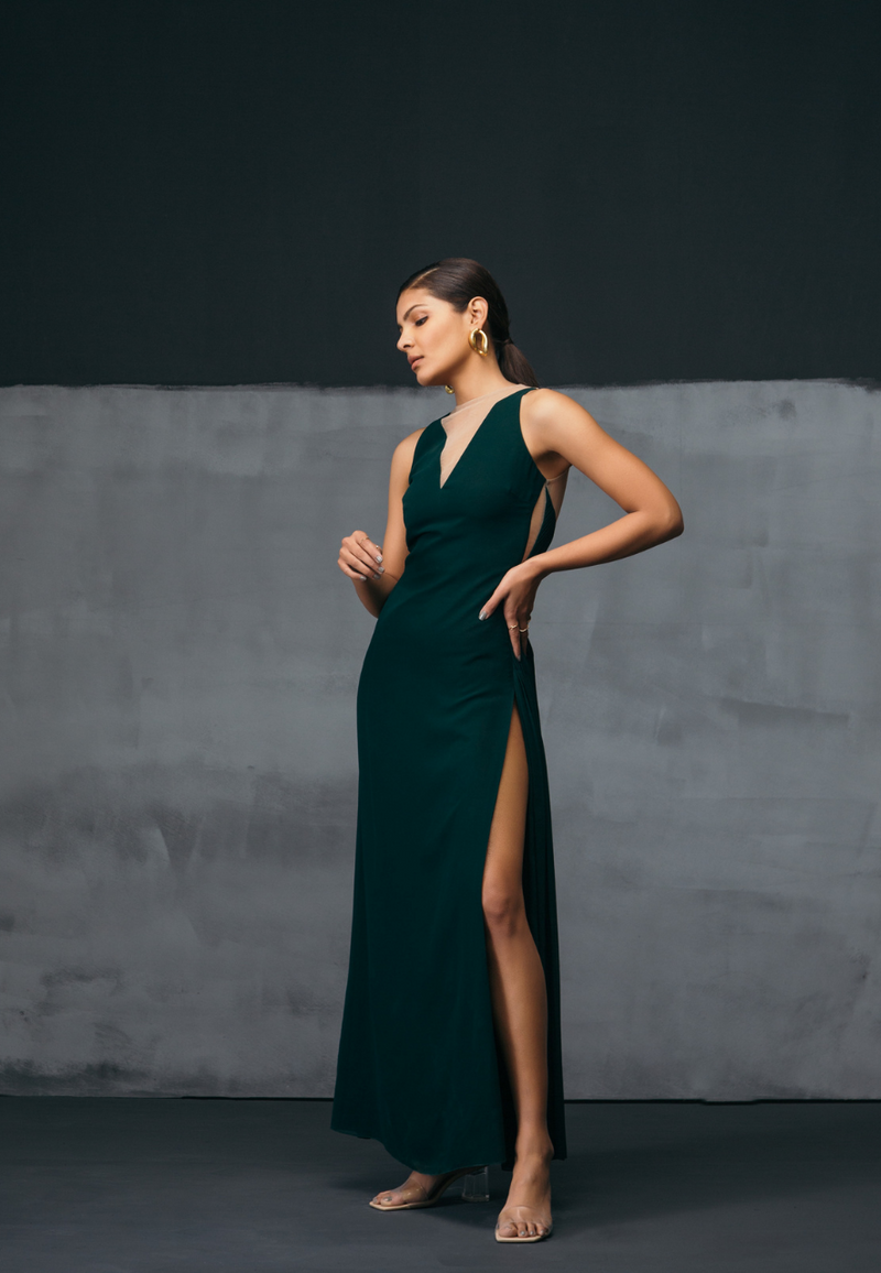 BACK-PLEATED MAXI IN GREEN BACK-PLEATED MAXI IN GREEN