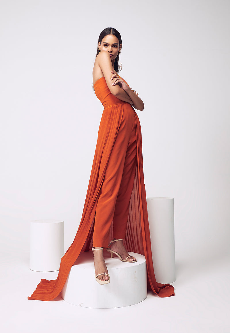 open lace back dress Bandeau Jumpsuit with Detachable Trail in Orange