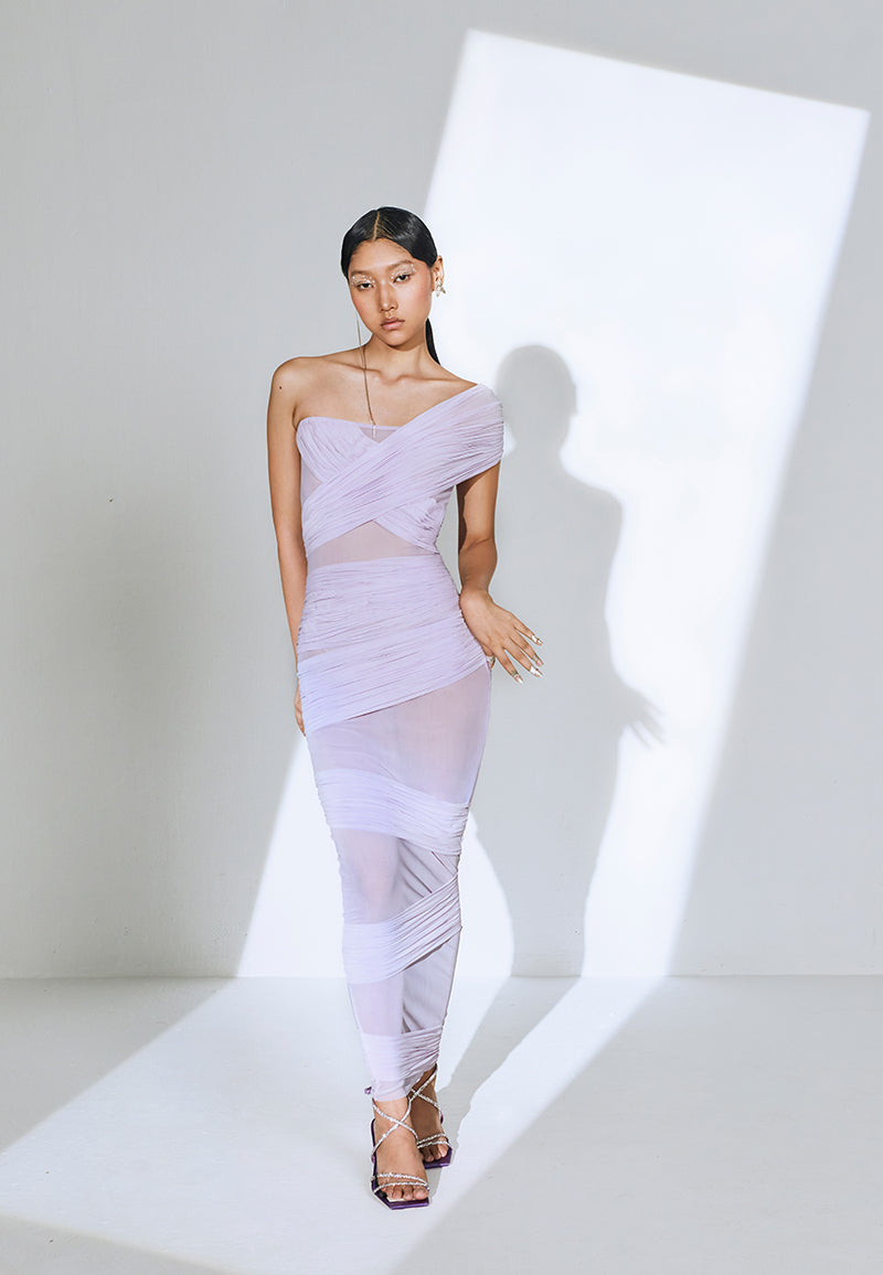 Draped Bodycon Dress in Lilac XS / Lilac Draped Bodycon Dress in Lilac XS / Lilac