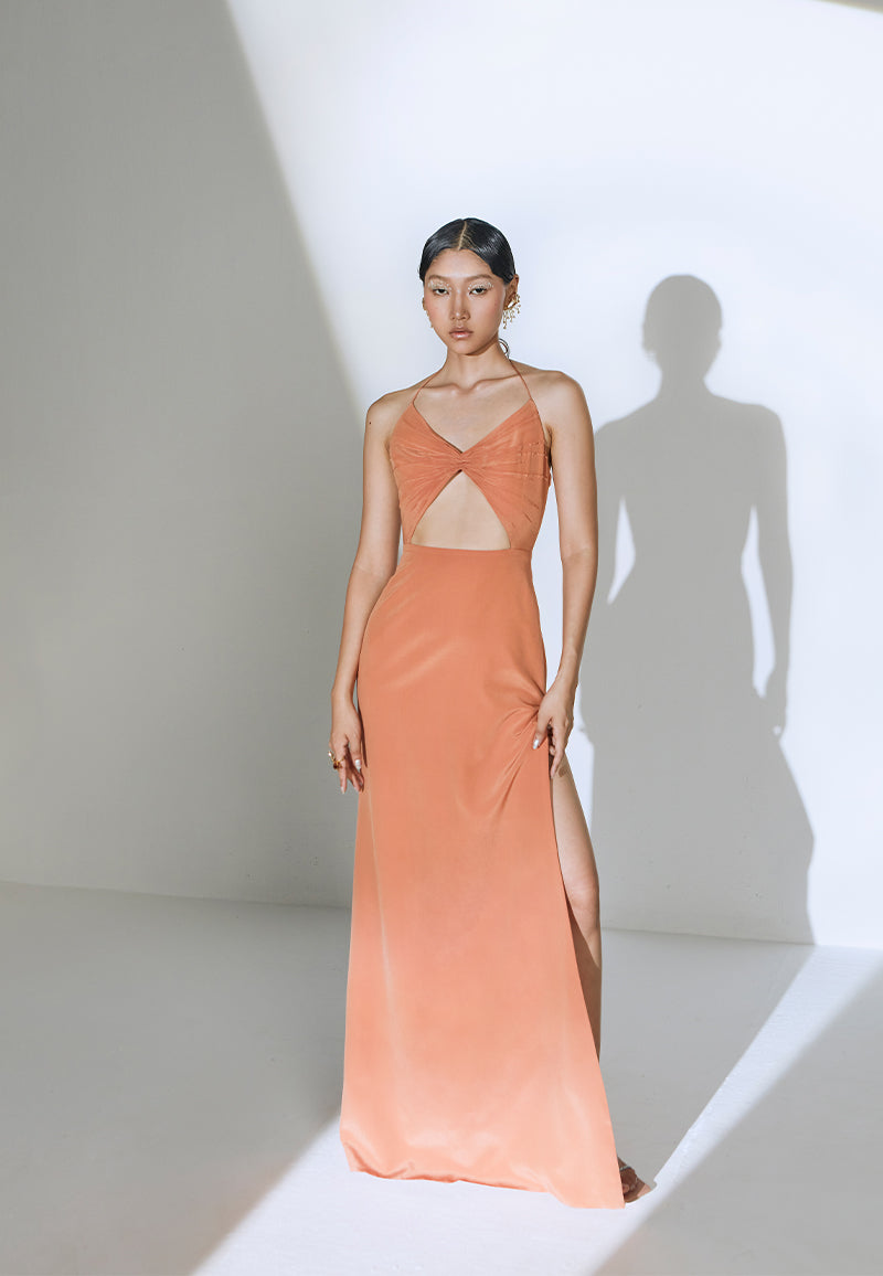 Gathered Cut-Out Maxi In Clay XS / Orange Gathered Cut-Out Maxi In Clay XS / Orange