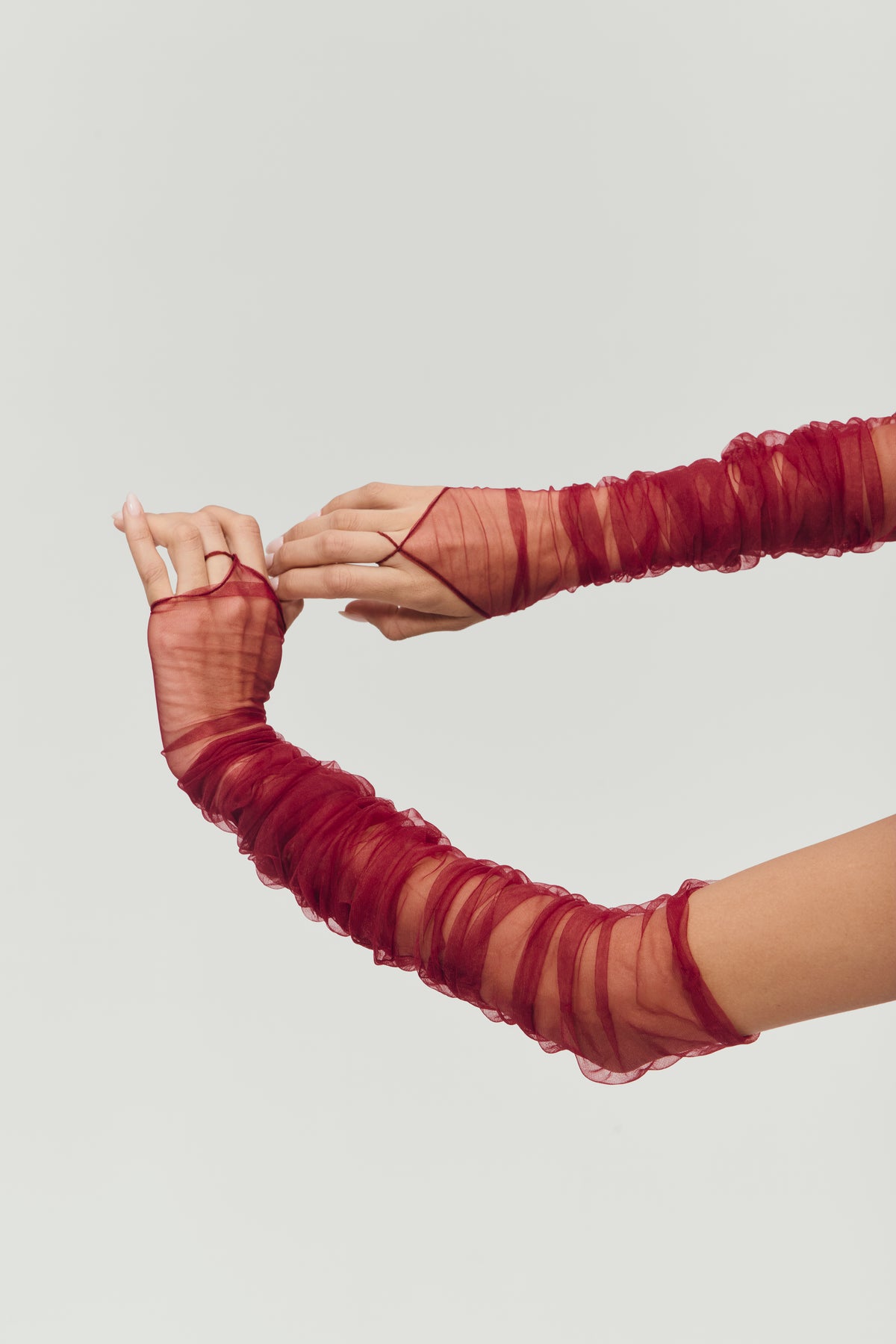 Gathered Tulle Gloves in Crimson