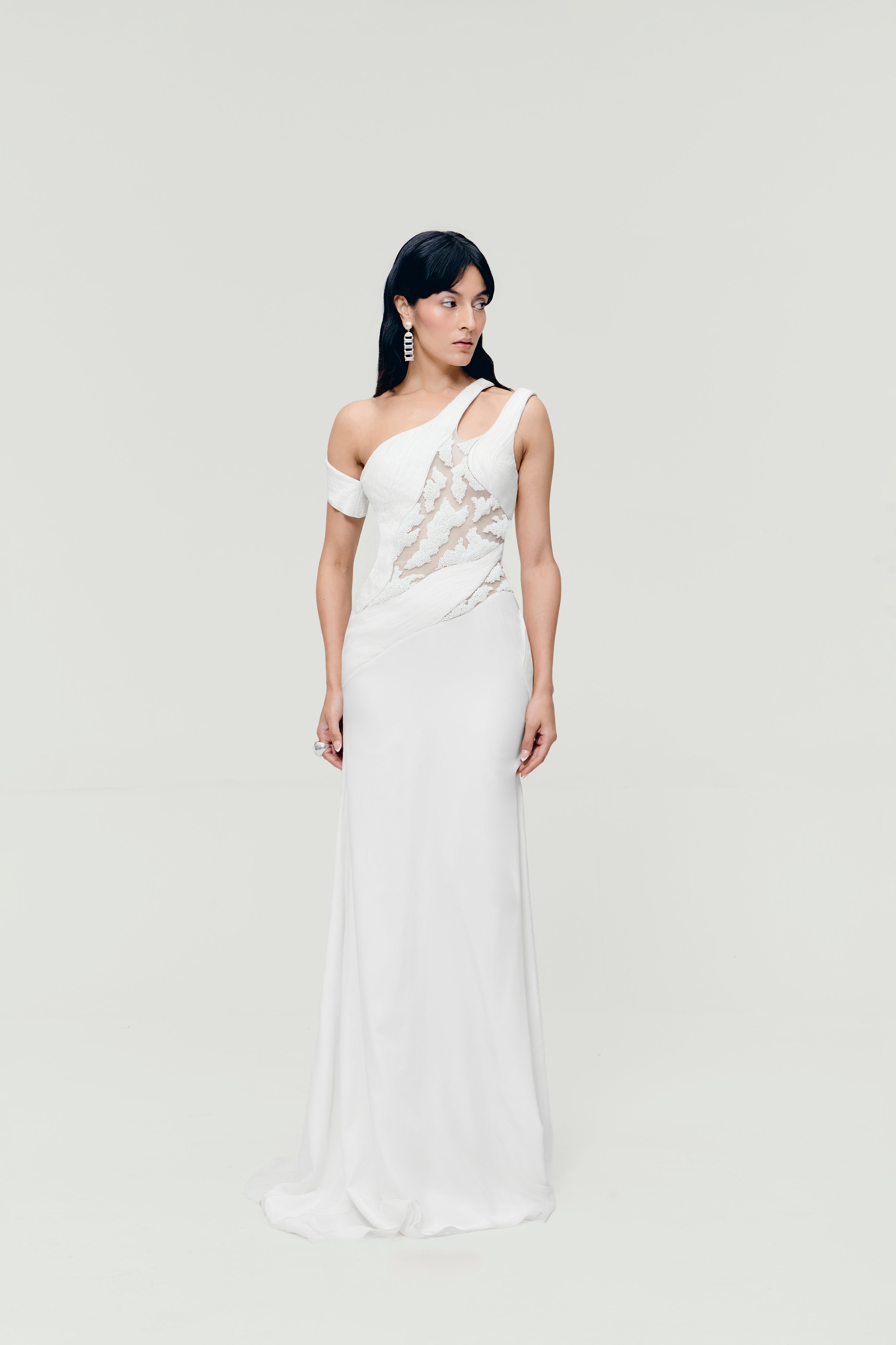 Gres Pleated Gown in White