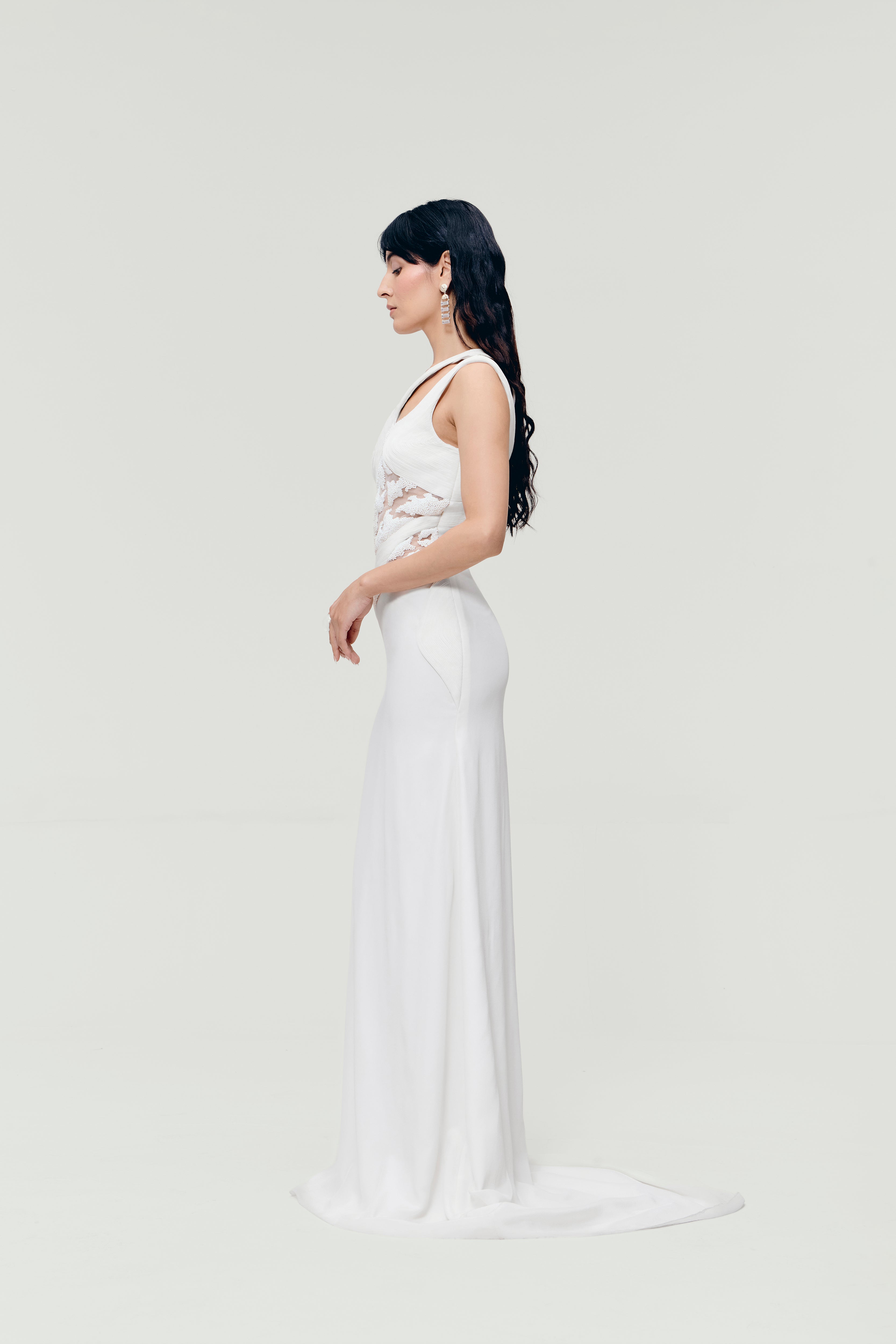 Gres Pleated Gown in White