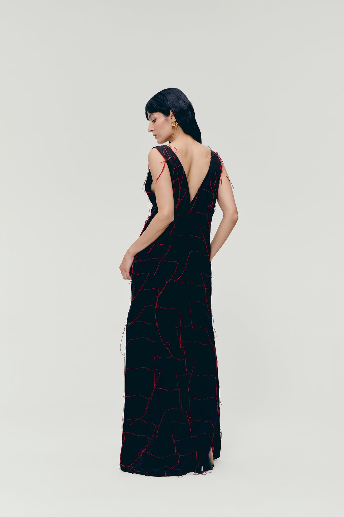 Threadwork Maxi Dress In Black