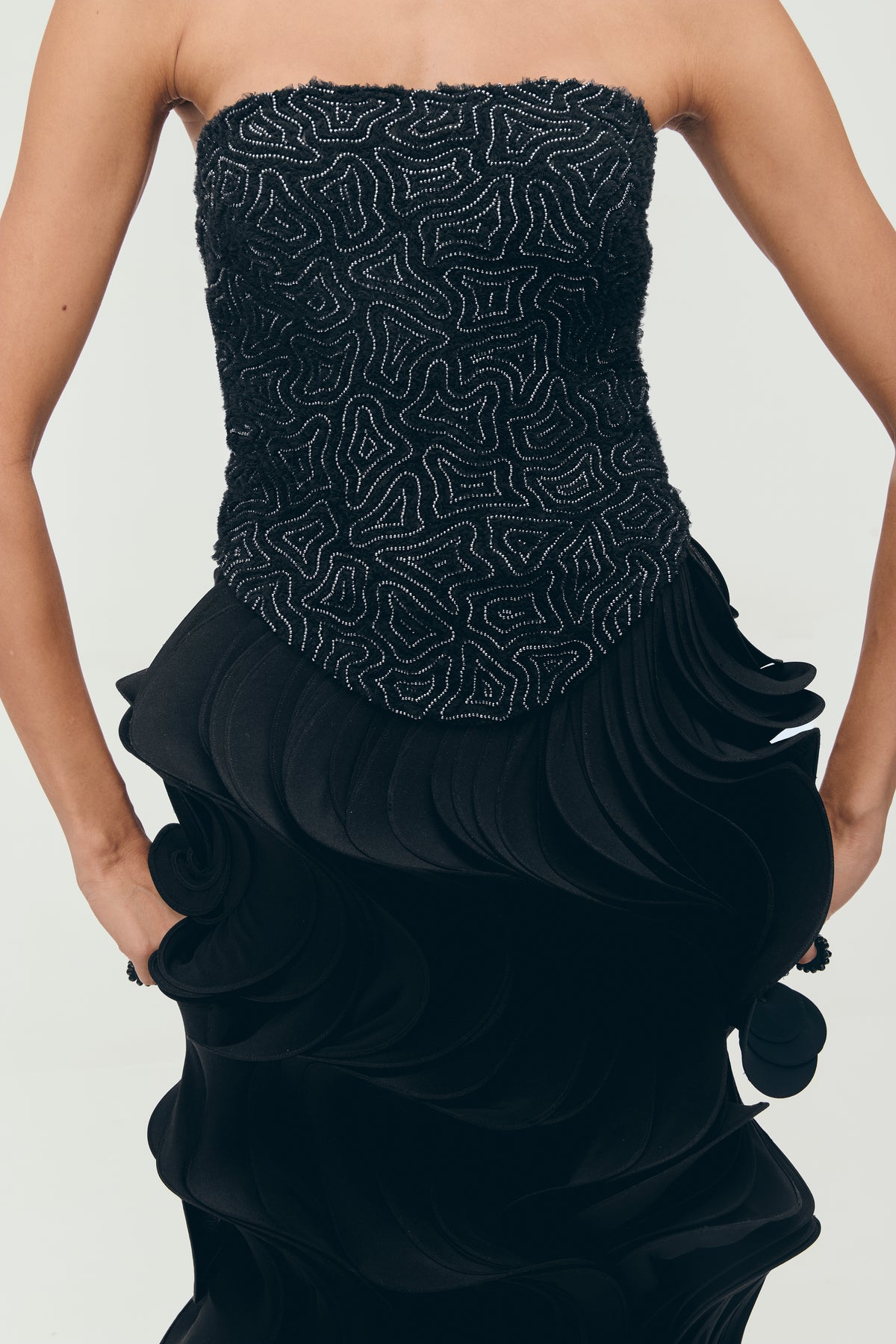 Vortex Ruffle Gown in Black