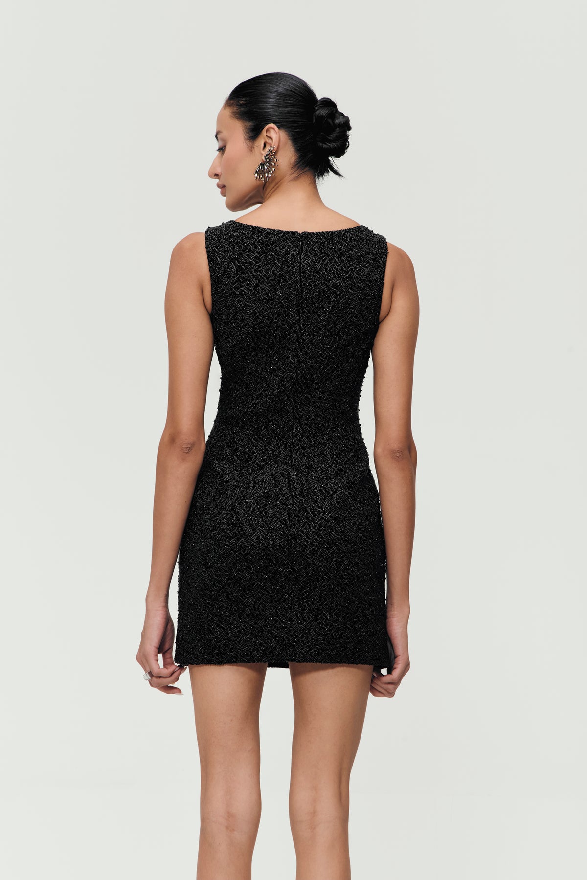Hand Beaded Mini Dress in Black
