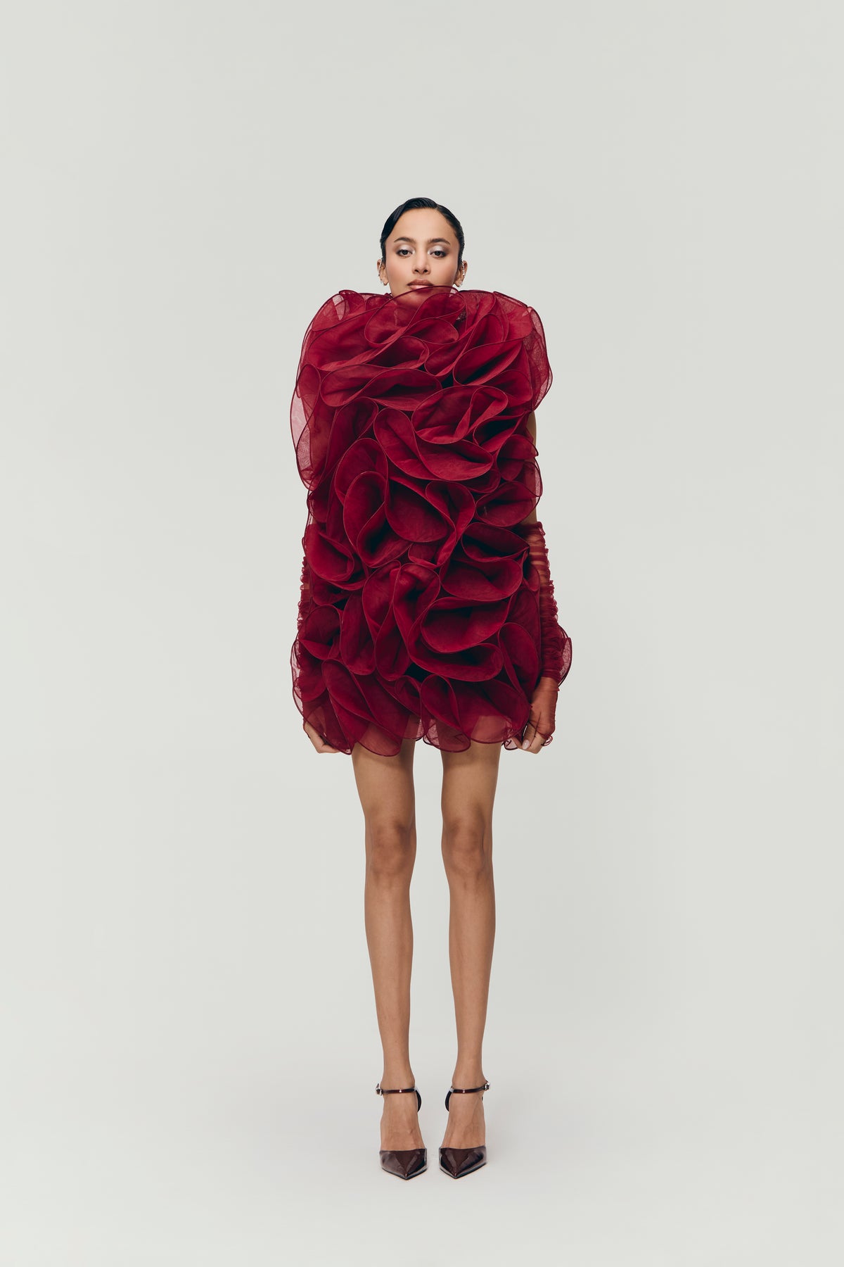 Architectural Mini Dress in Crimson