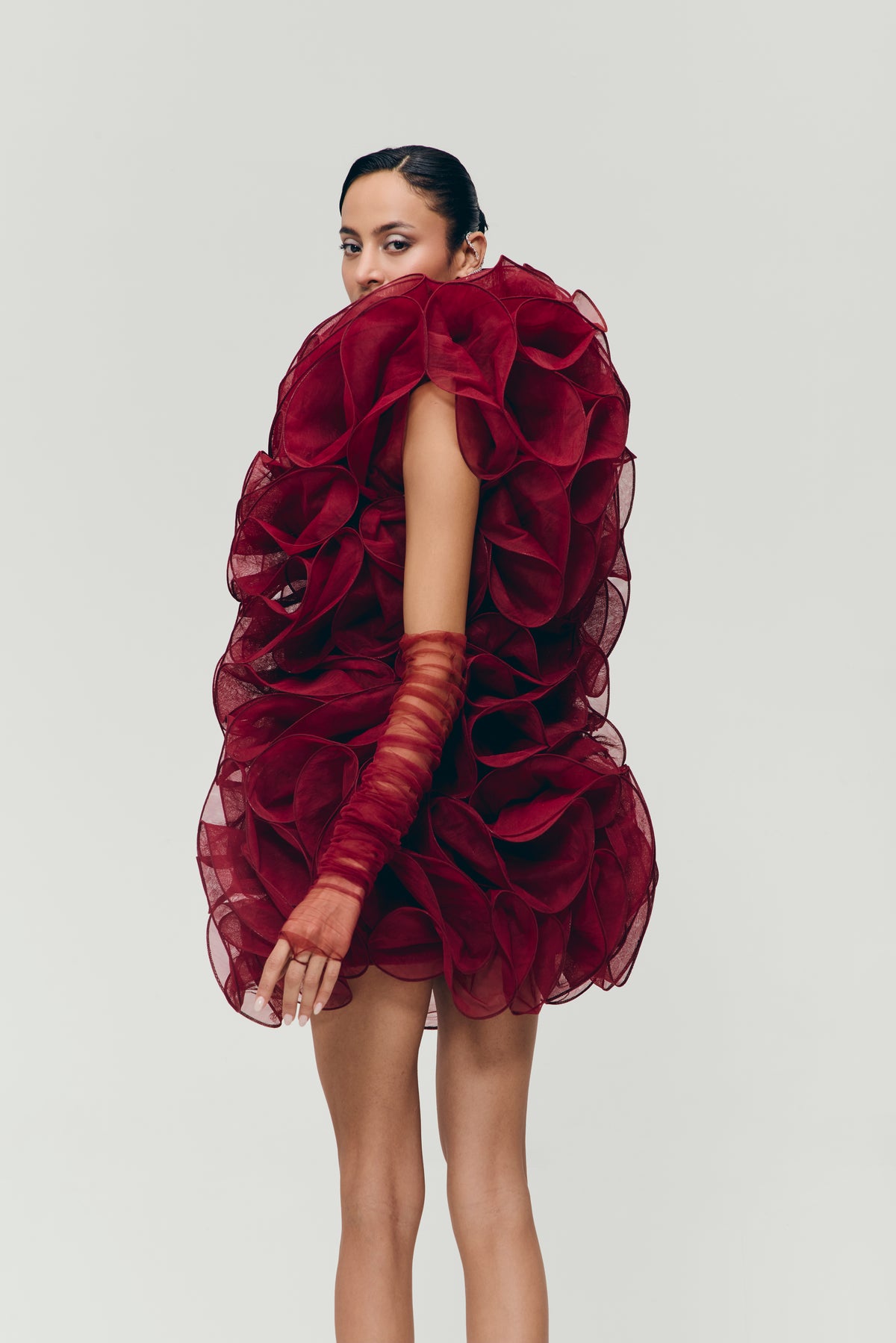 Architectural Mini Dress in Crimson