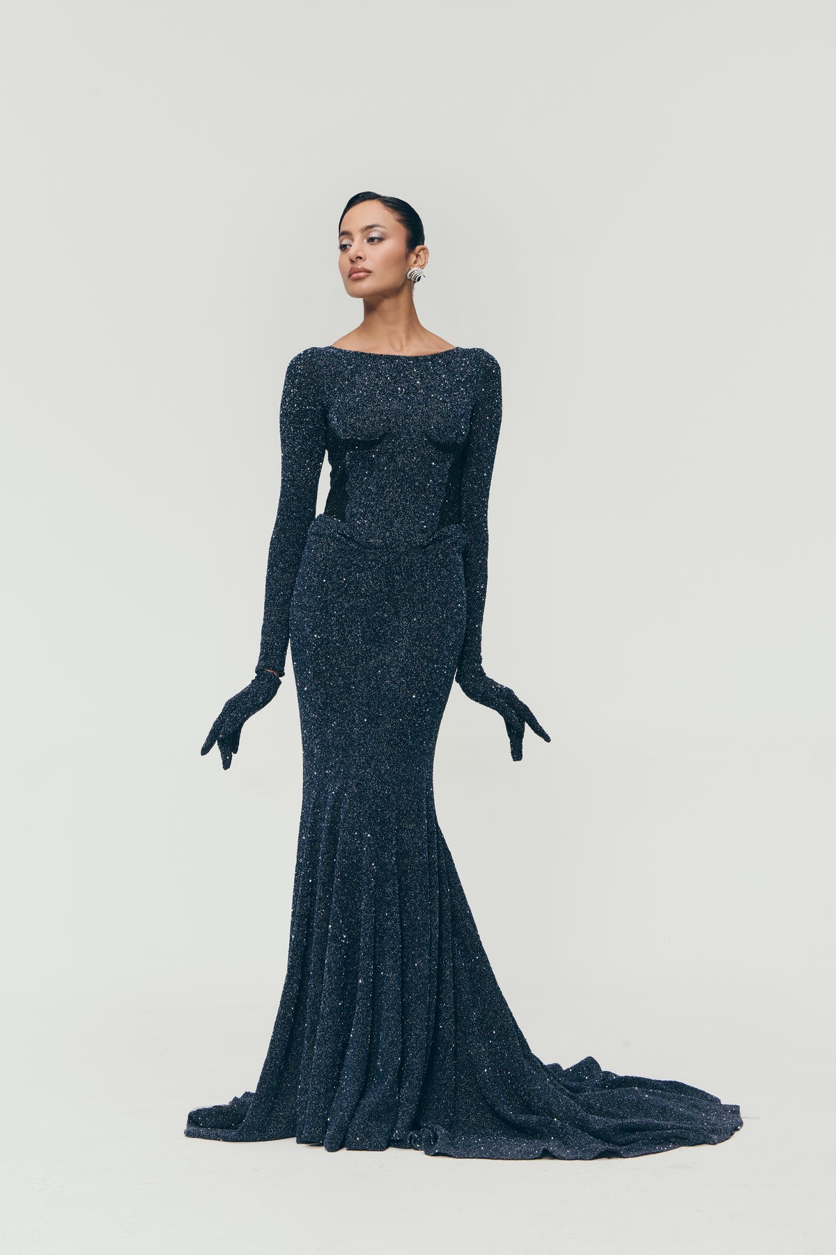 Celestial Embroidered Gown in Blue