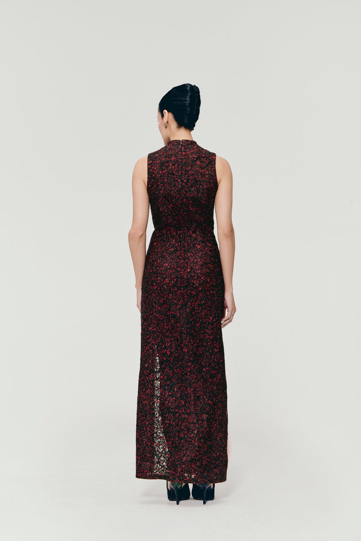 Hand-Felted Column Dress in Crimson Noir