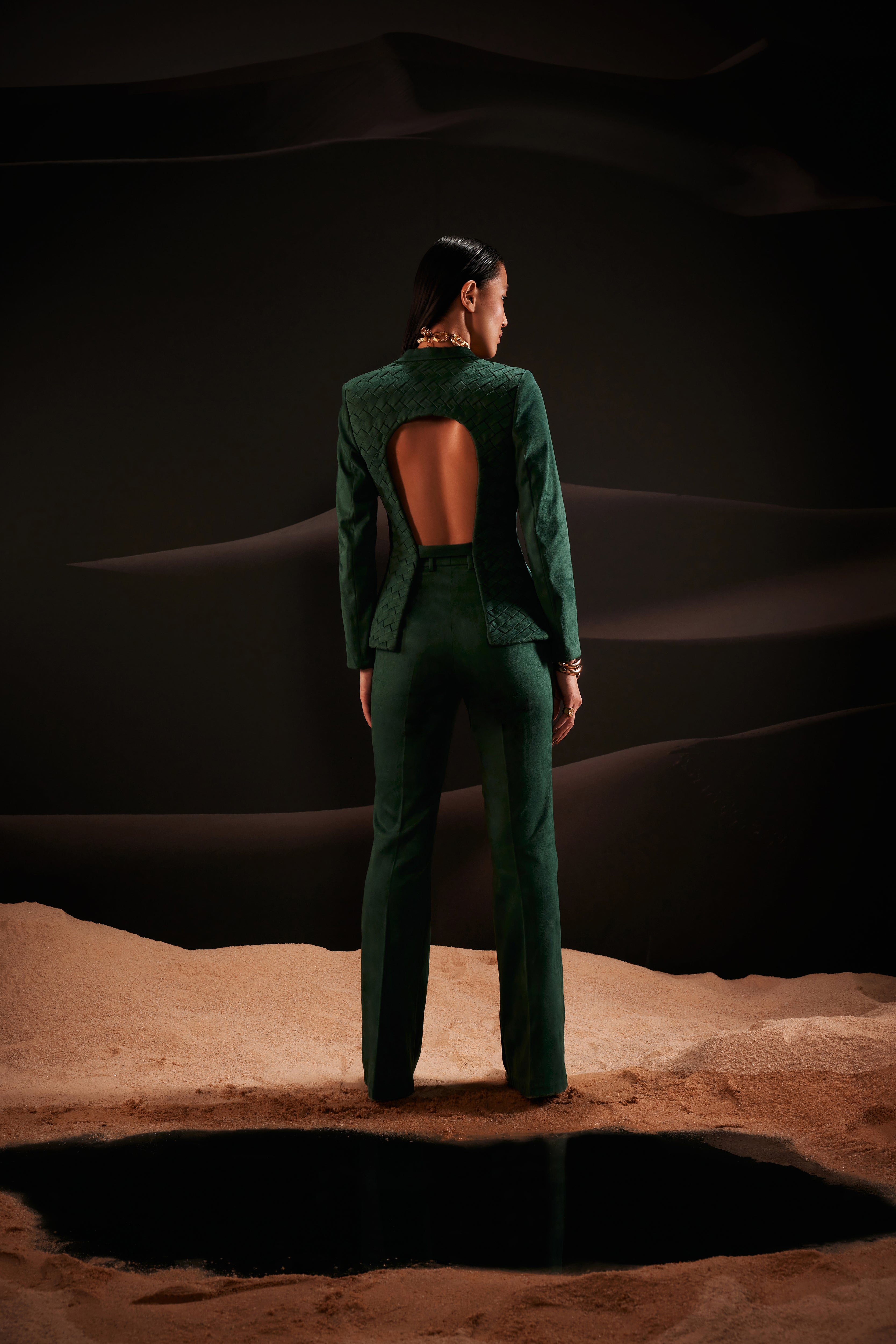 Single-Breasted Blazer Set in Green