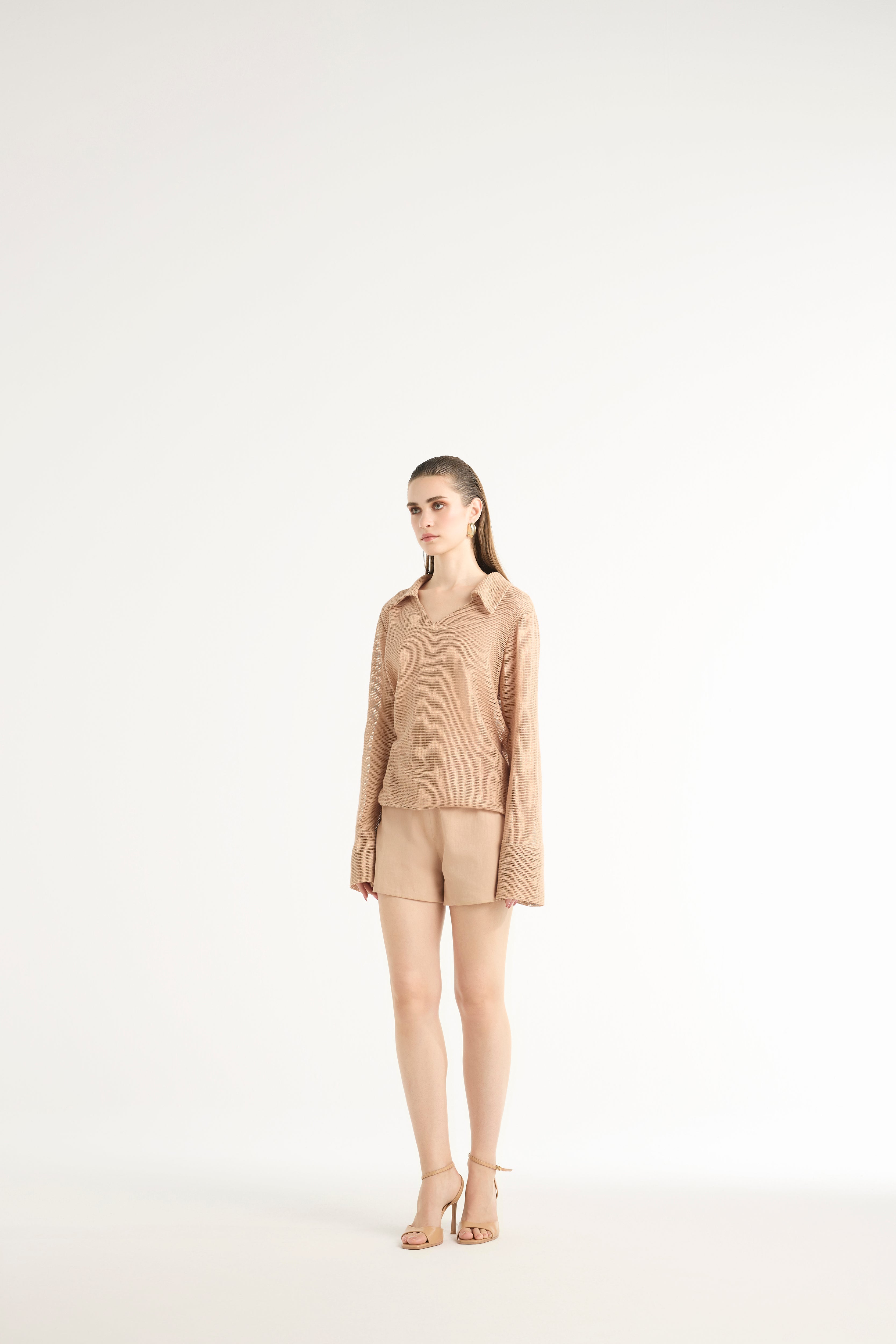Paneled Summer Shorts in Beige