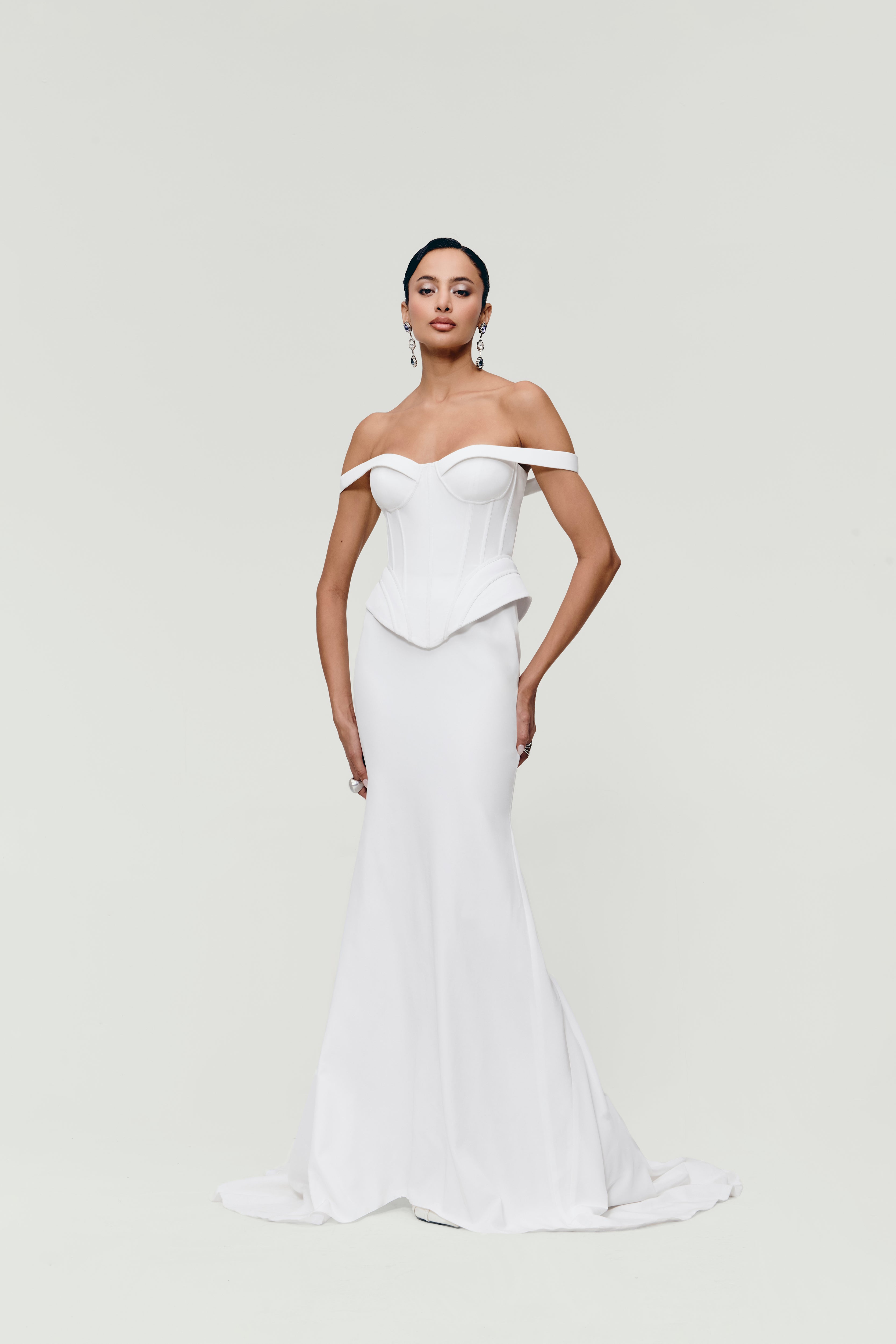 Off-Shoulder Sculpted Gown in White