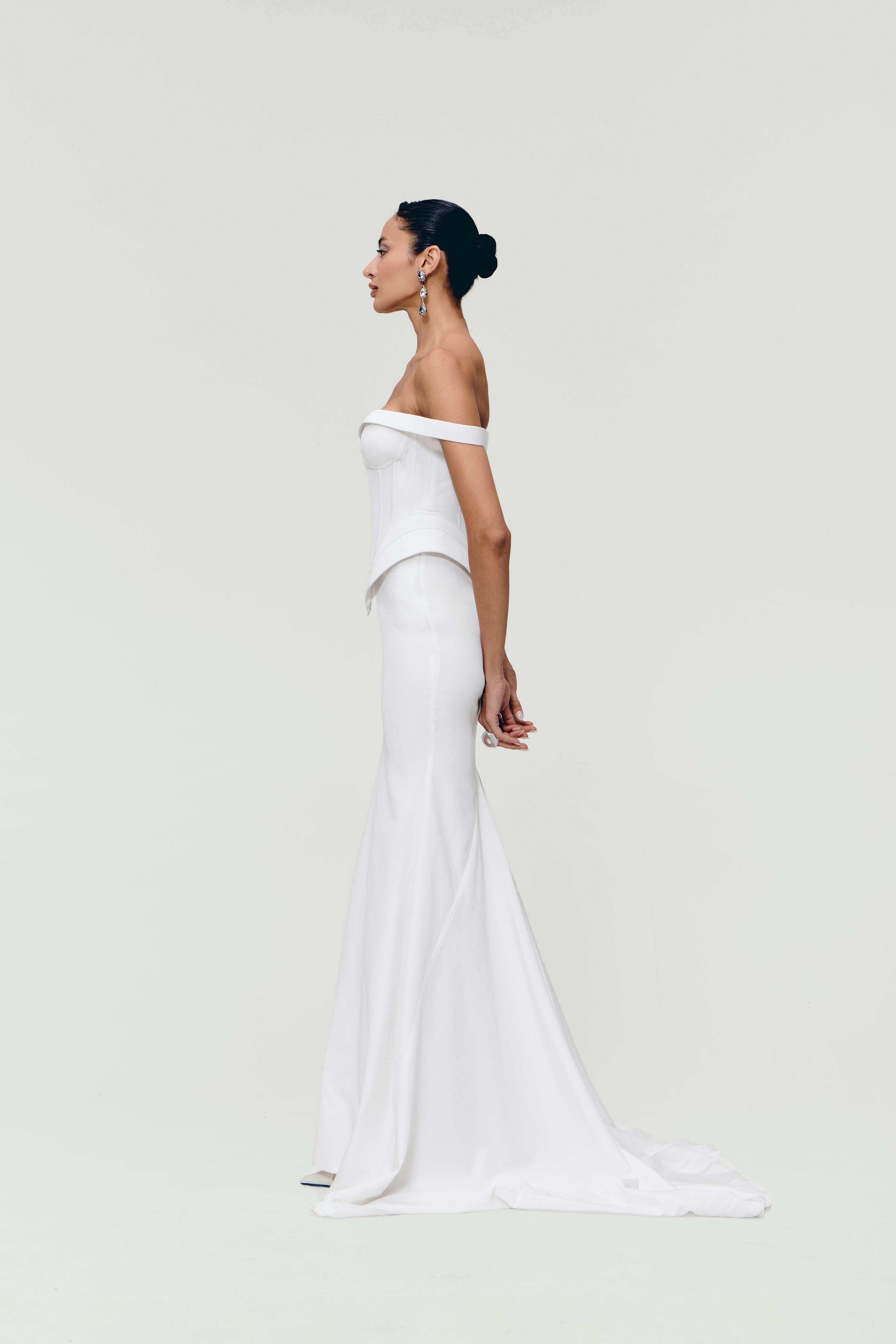Off-Shoulder Sculpted Gown in White