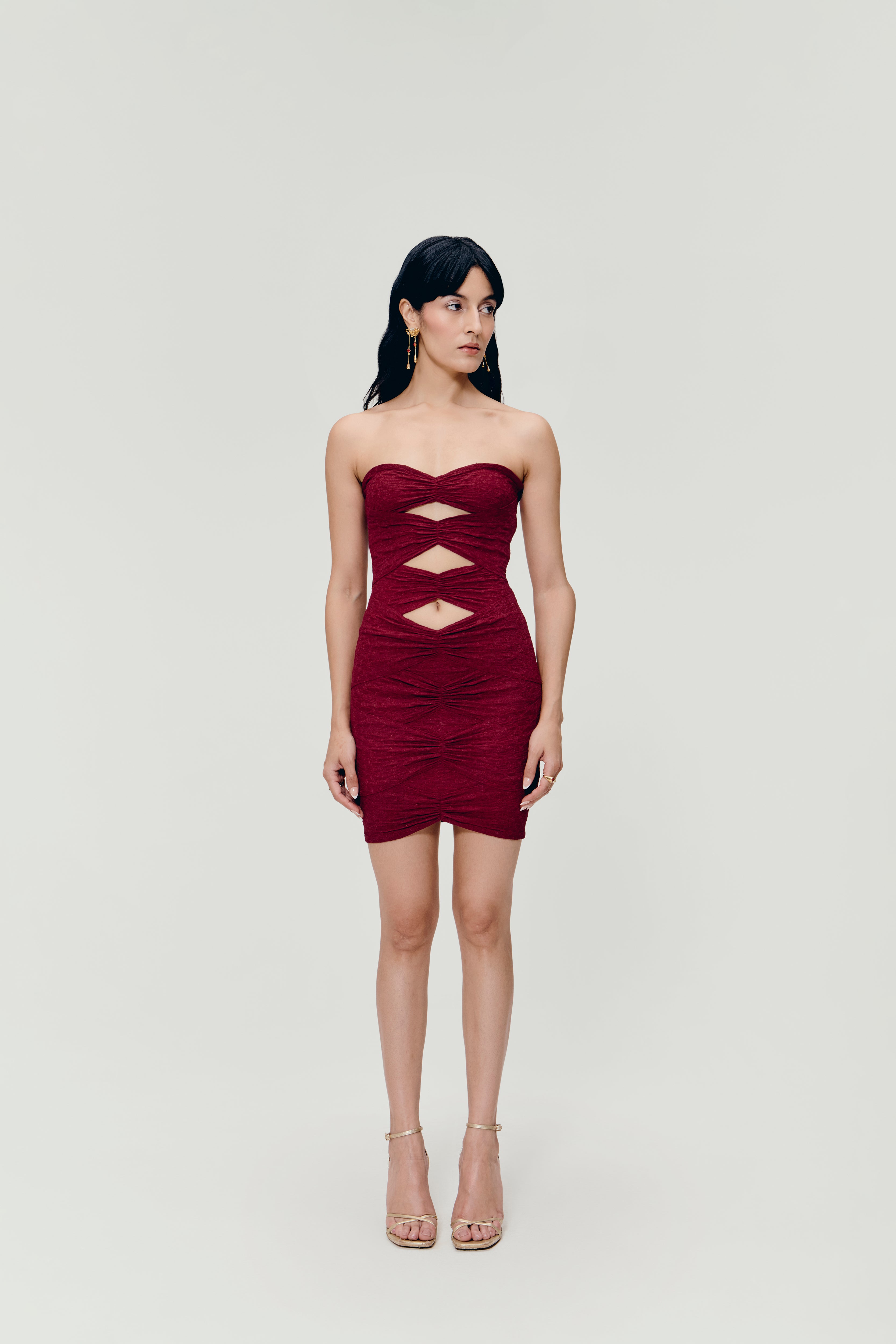 Ruched Bodycon Dress in Deep Red