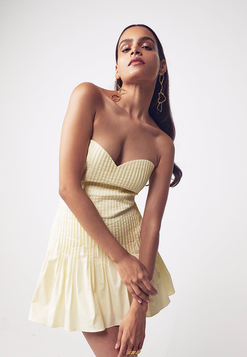 buttercream yellow dress Sweetheart Tucked Mini Dress in Yellow XL / Yellow