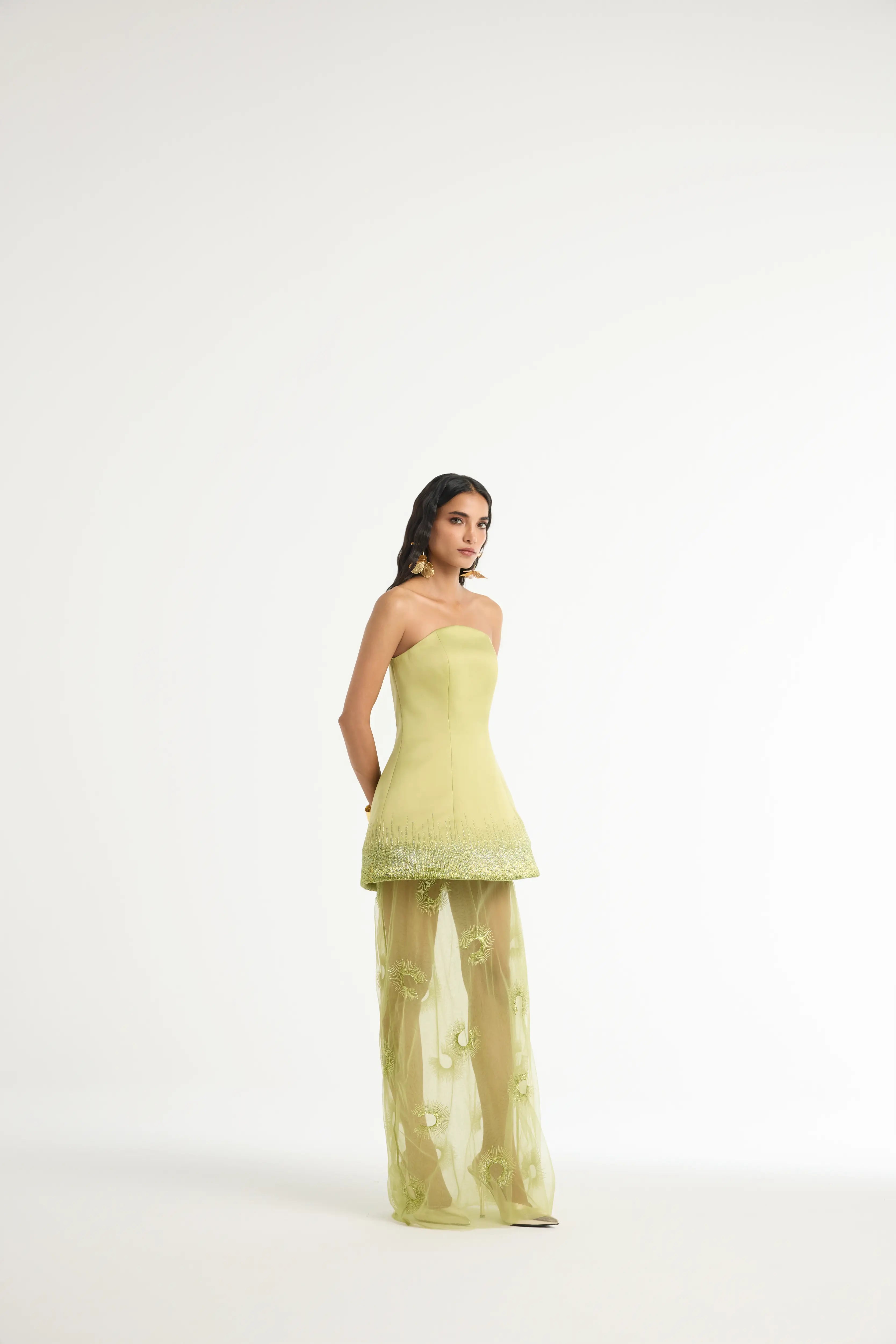 Bandeau Embroidered Maxi in Green