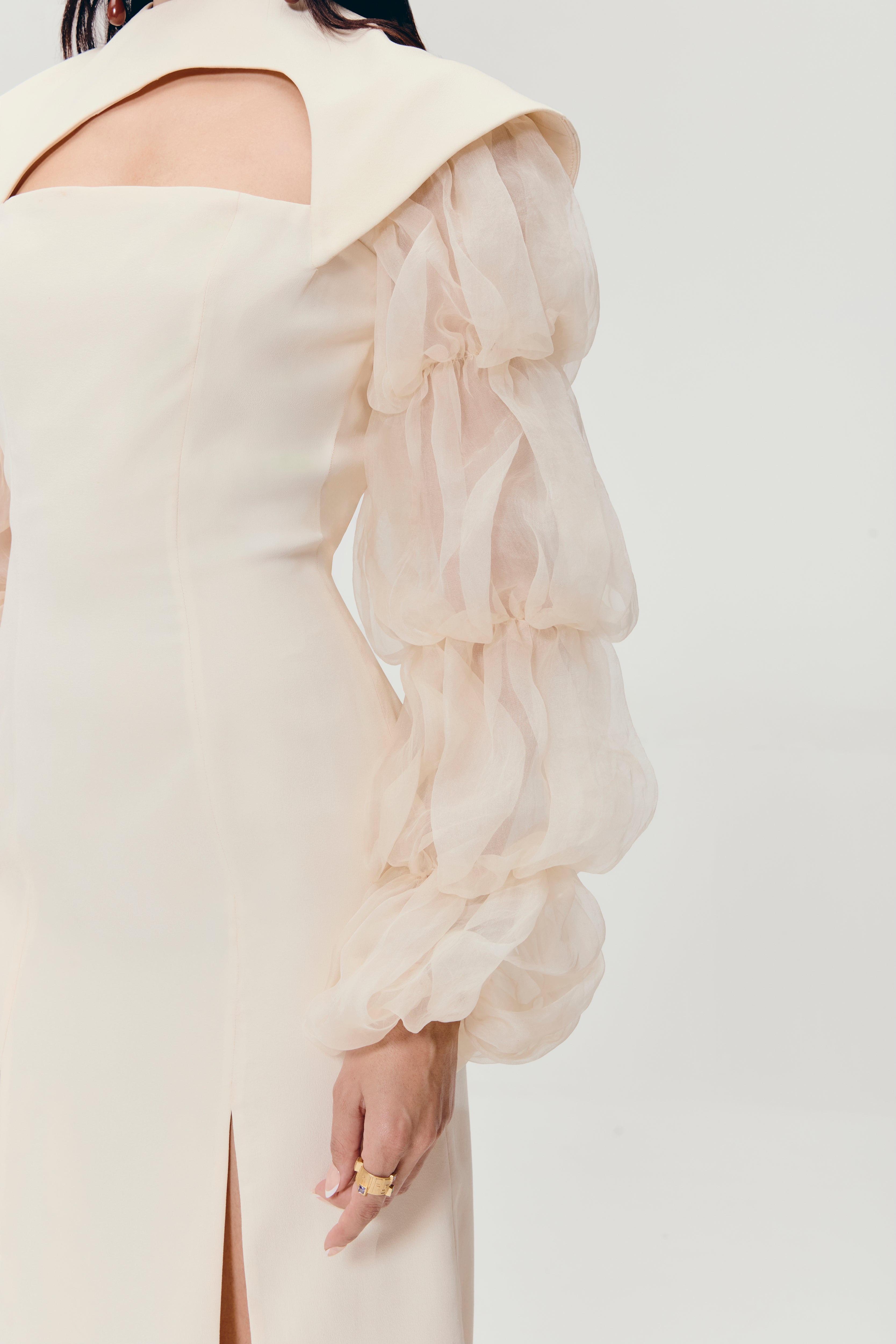 Cut-Out Paneled Column Gown in Ivory