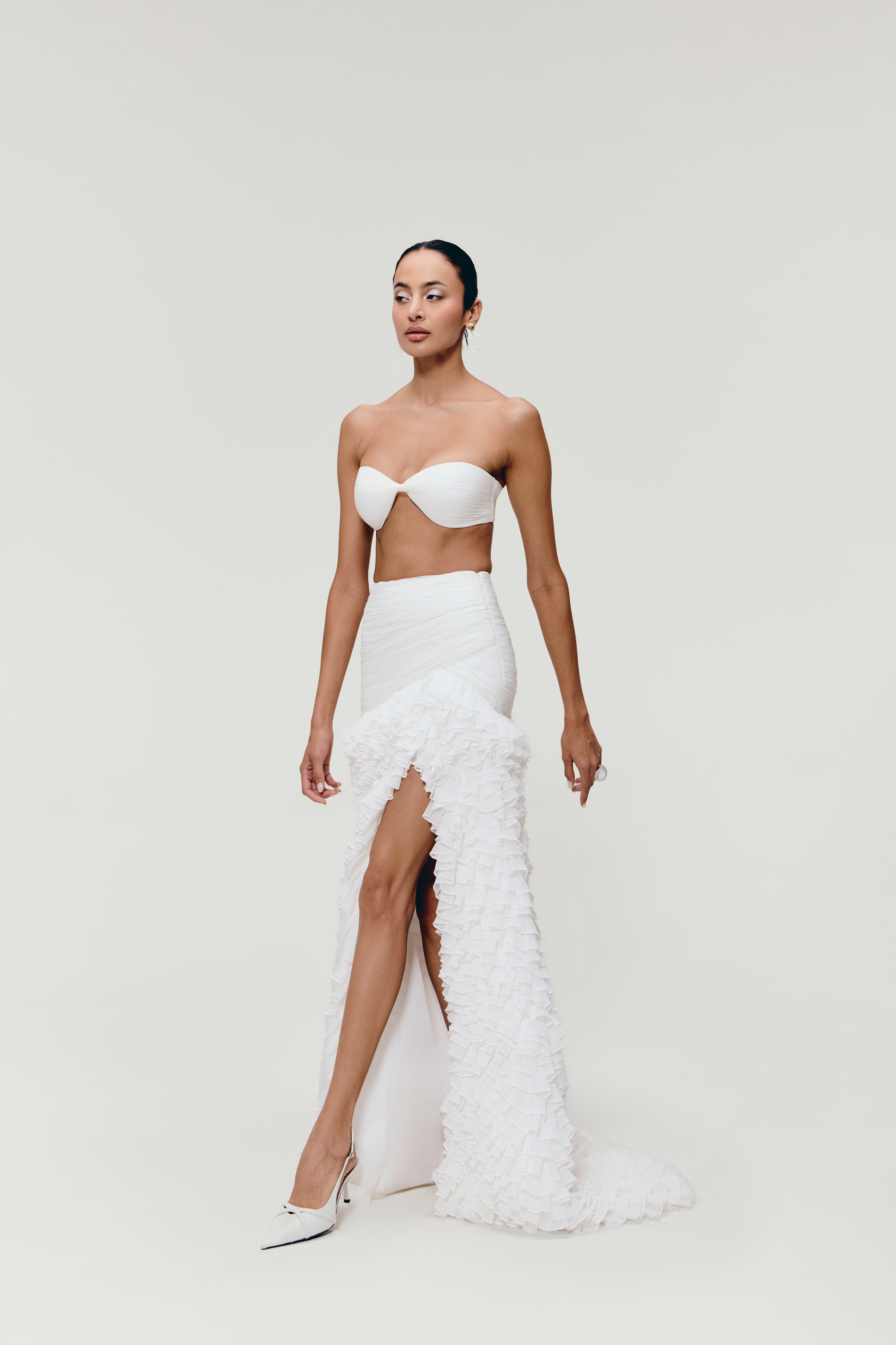Hand Pleated Bustier in White