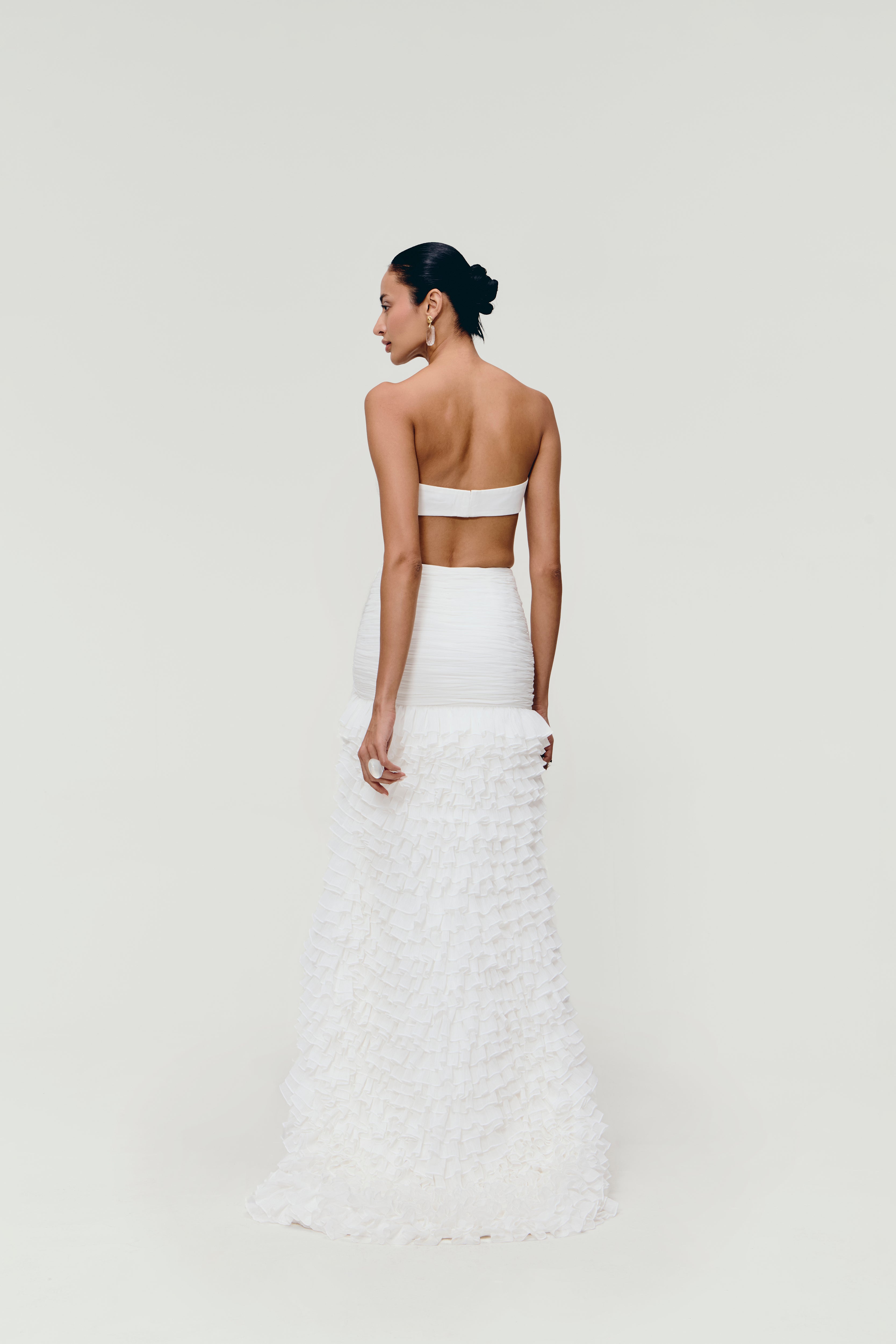 Ruffle Cascade Skirt in White