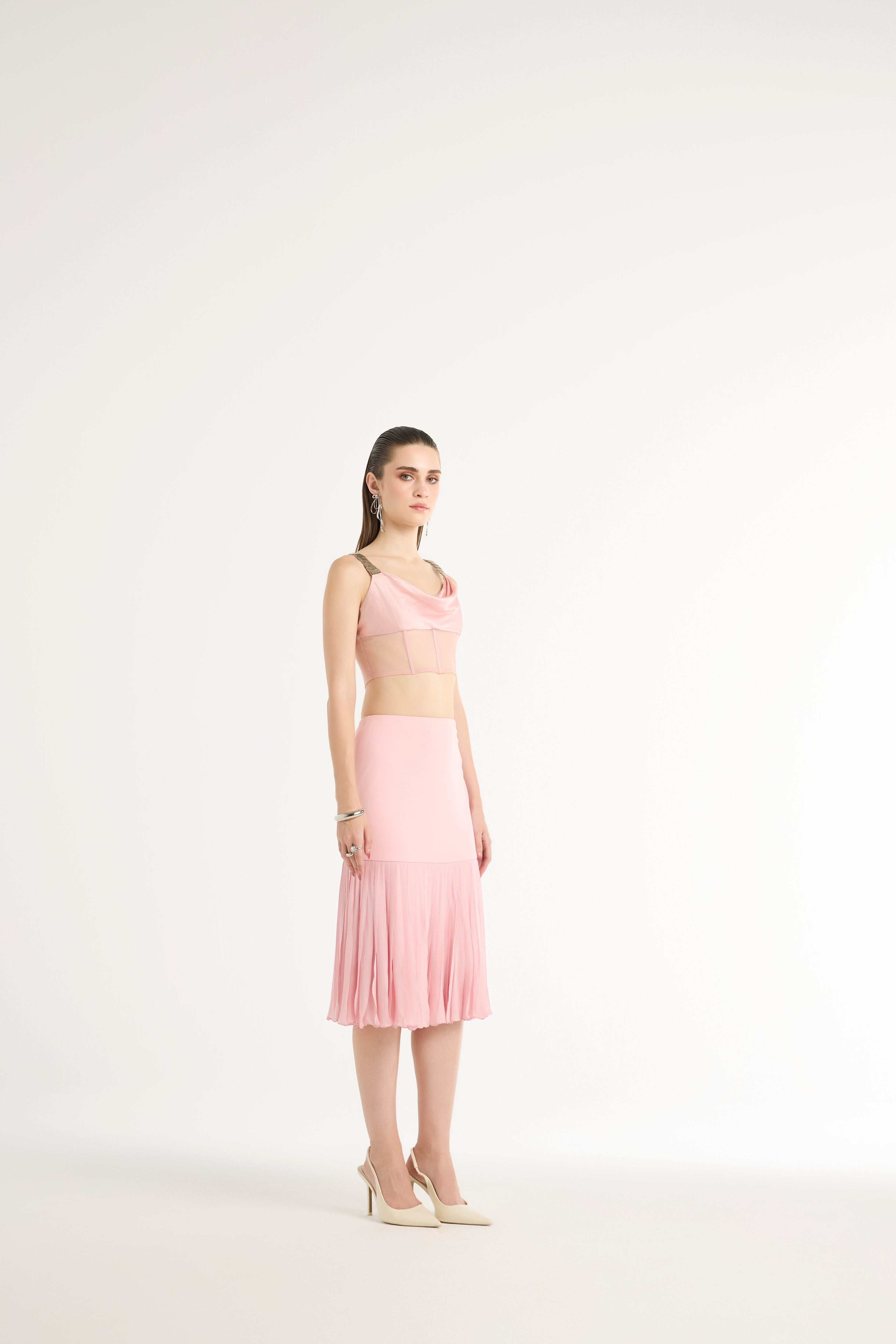 Embellished Cowl Bustier in Pink