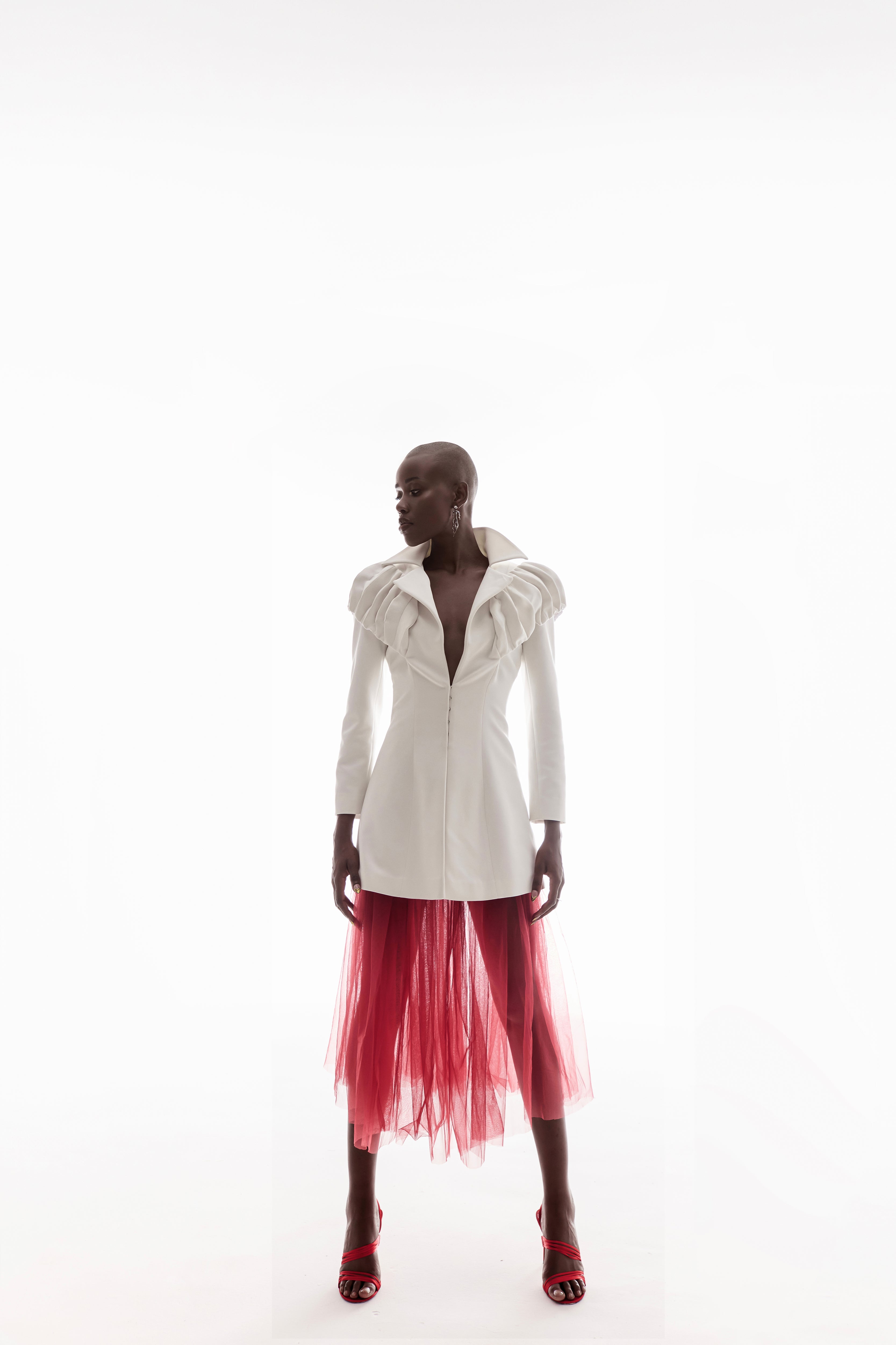 SHEER GATHERED MIDI SKIRT IN WINE