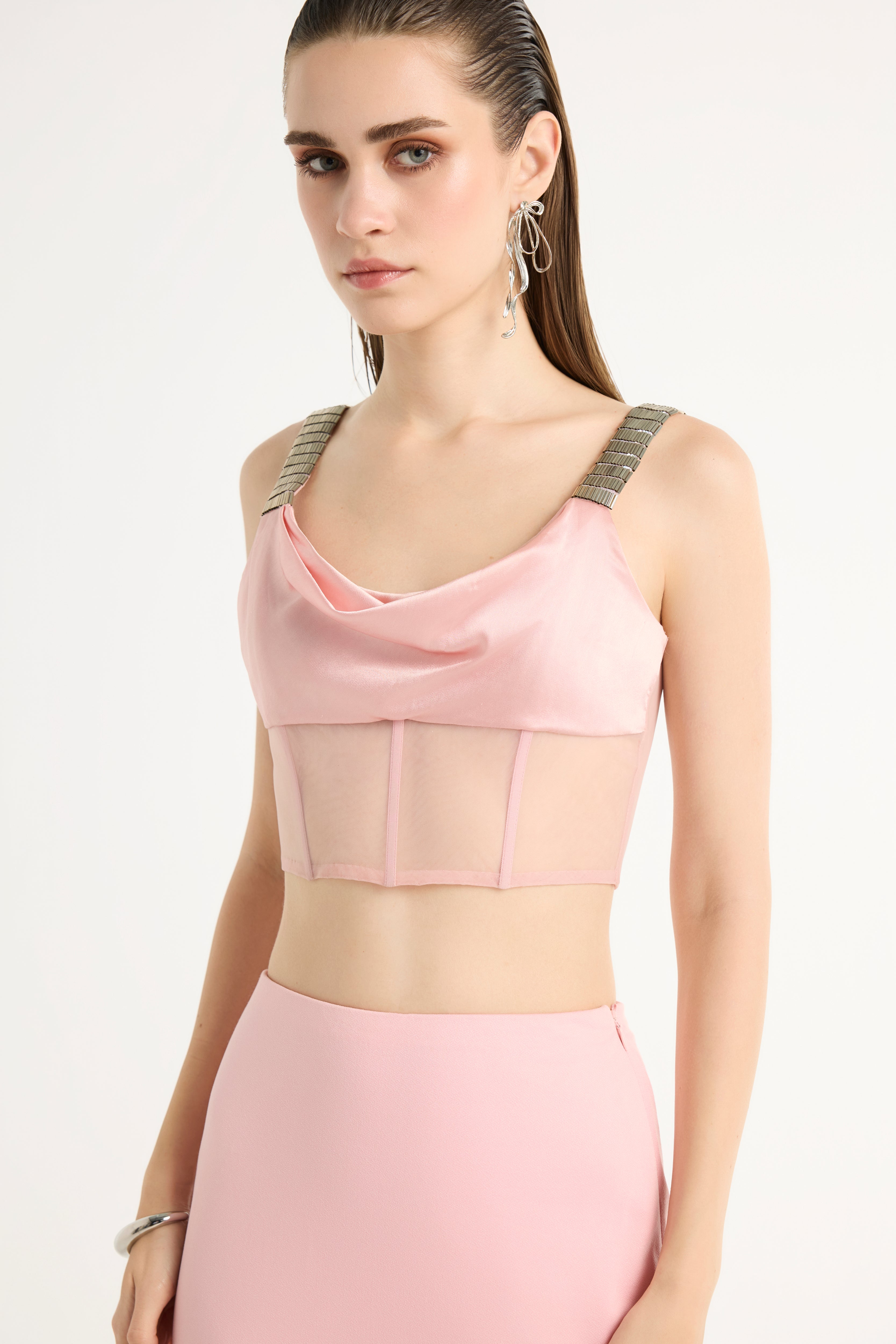 Embellished Cowl Bustier in Pink