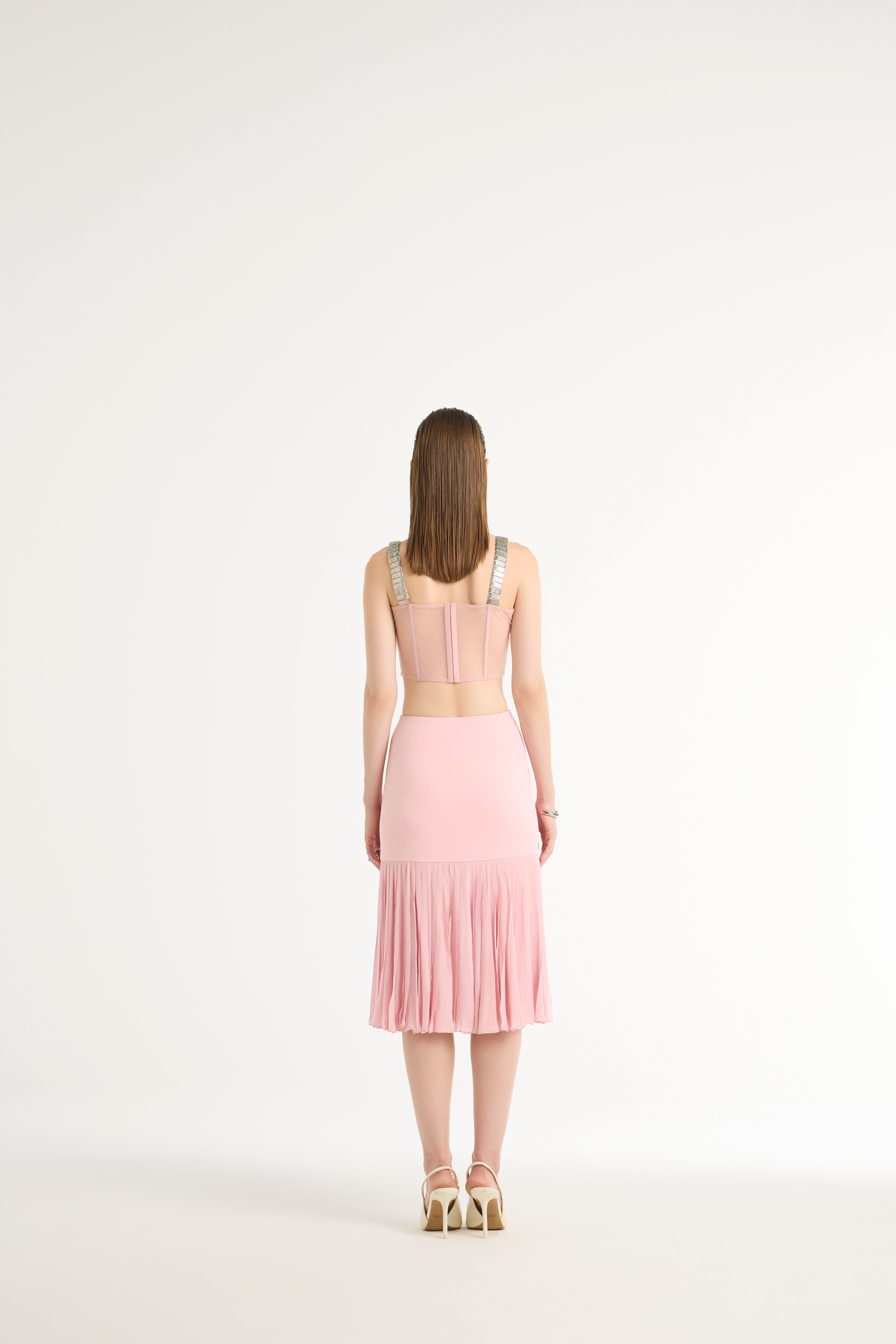 Embellished Cowl Bustier in Pink