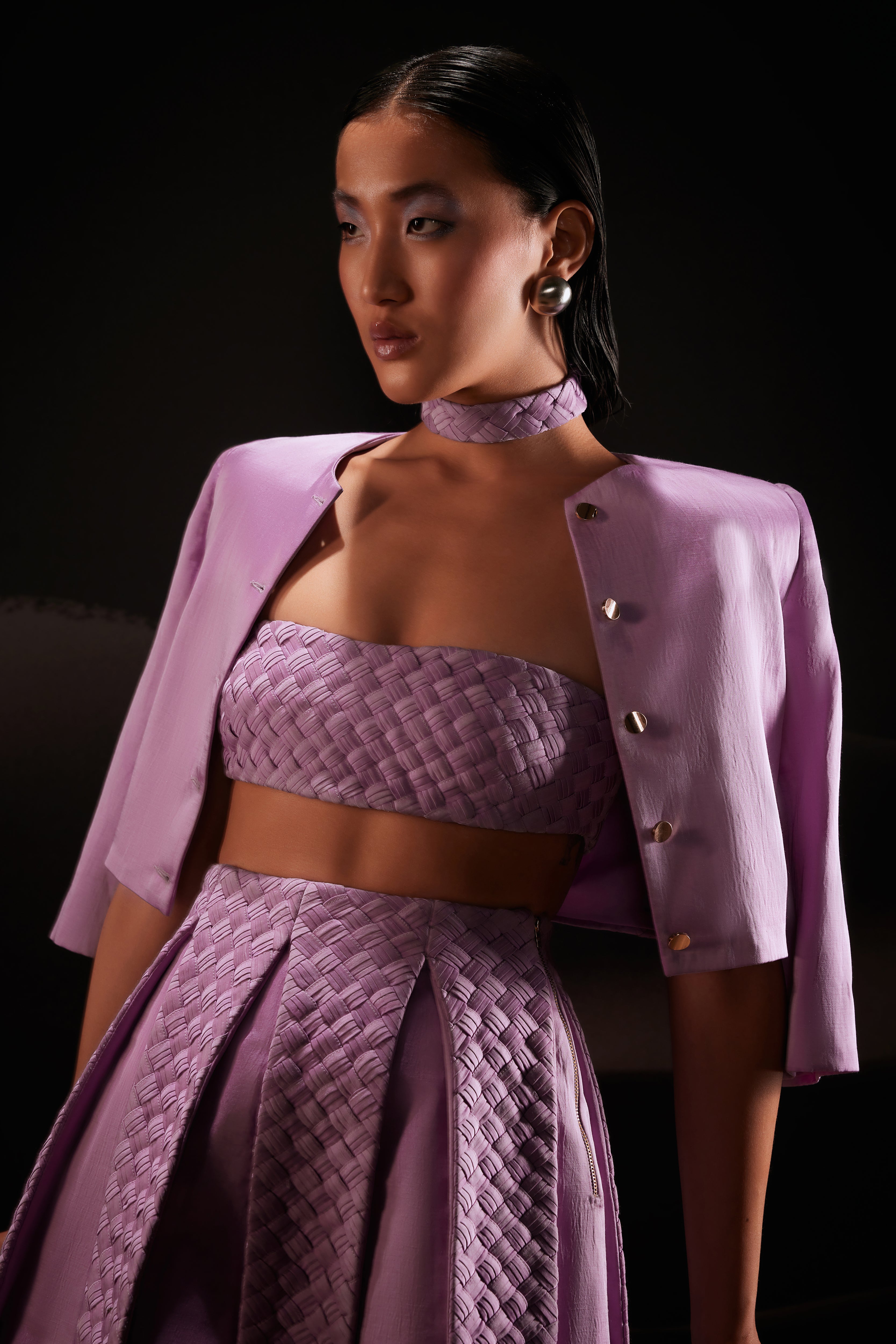 Woven Box Pleat Co-Ord Set In Pastel Violet