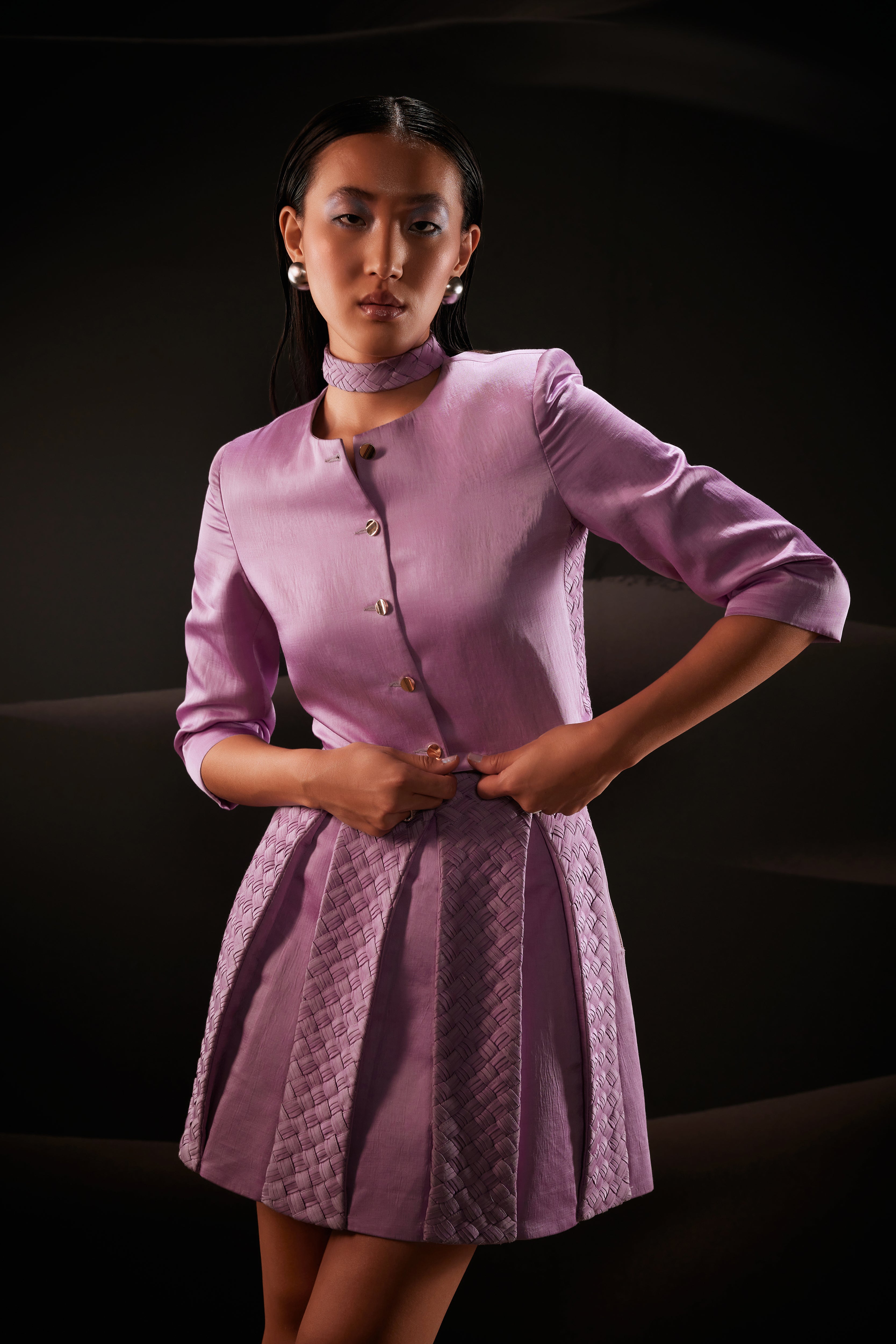 Woven Box Pleat Co-Ord Set In Pastel Violet
