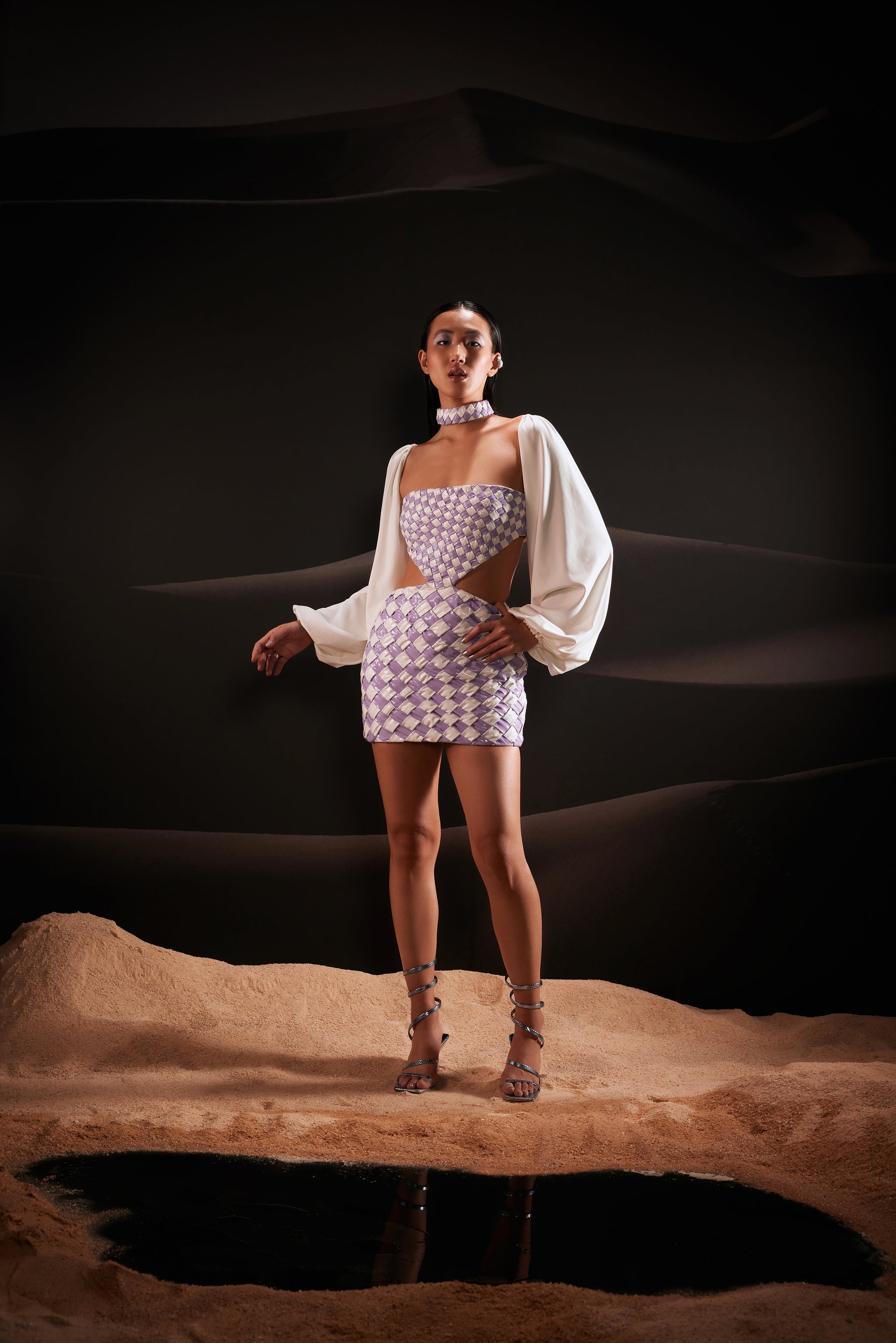 Woven Cut-Out Leather Mini Dress XS / White Woven Cut-Out Leather Mini Dress XS / White