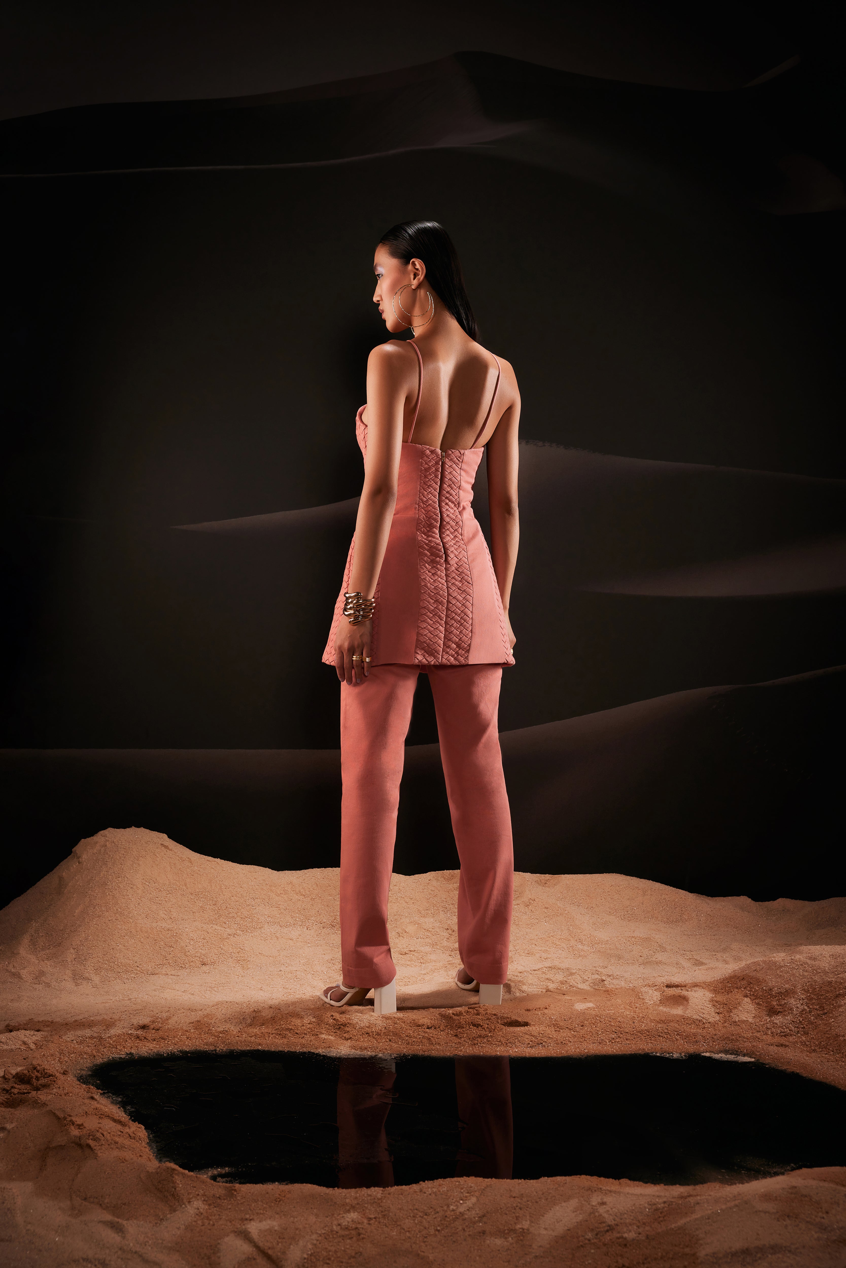 Woven Denim Co-Ord Set in Coral