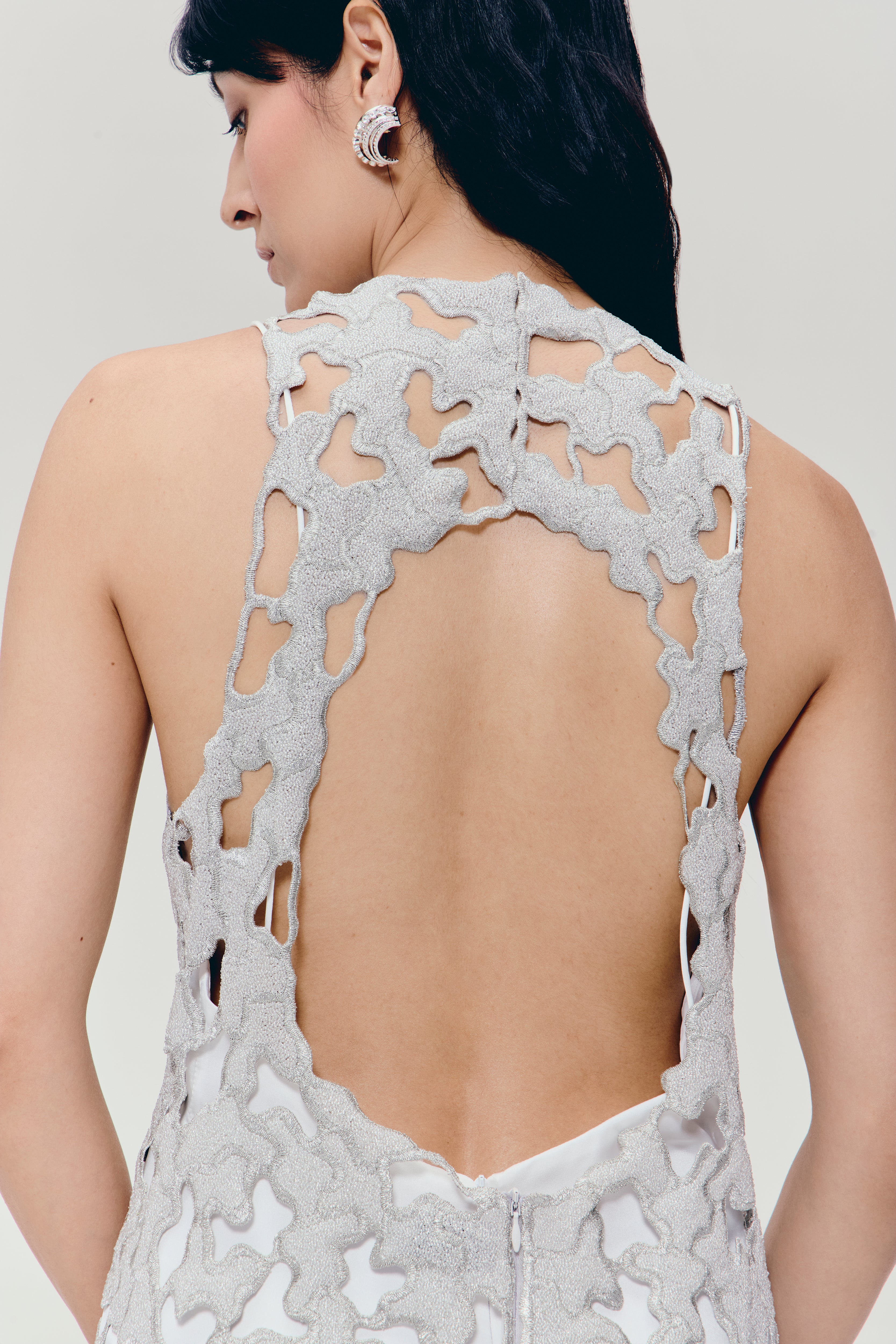 Zari Embroidered Mini Dress in Silver