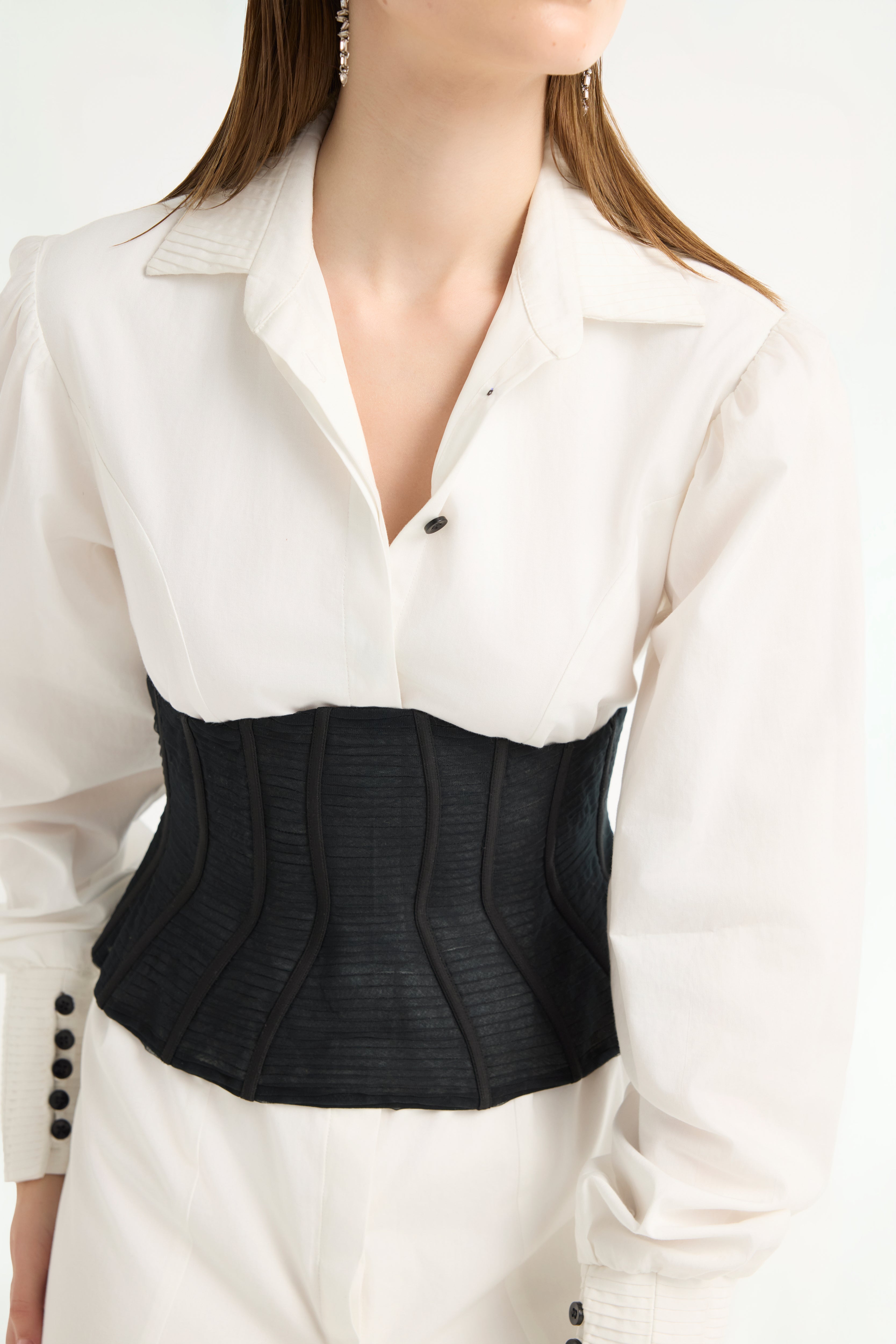 Pleated Boned Corset in Black