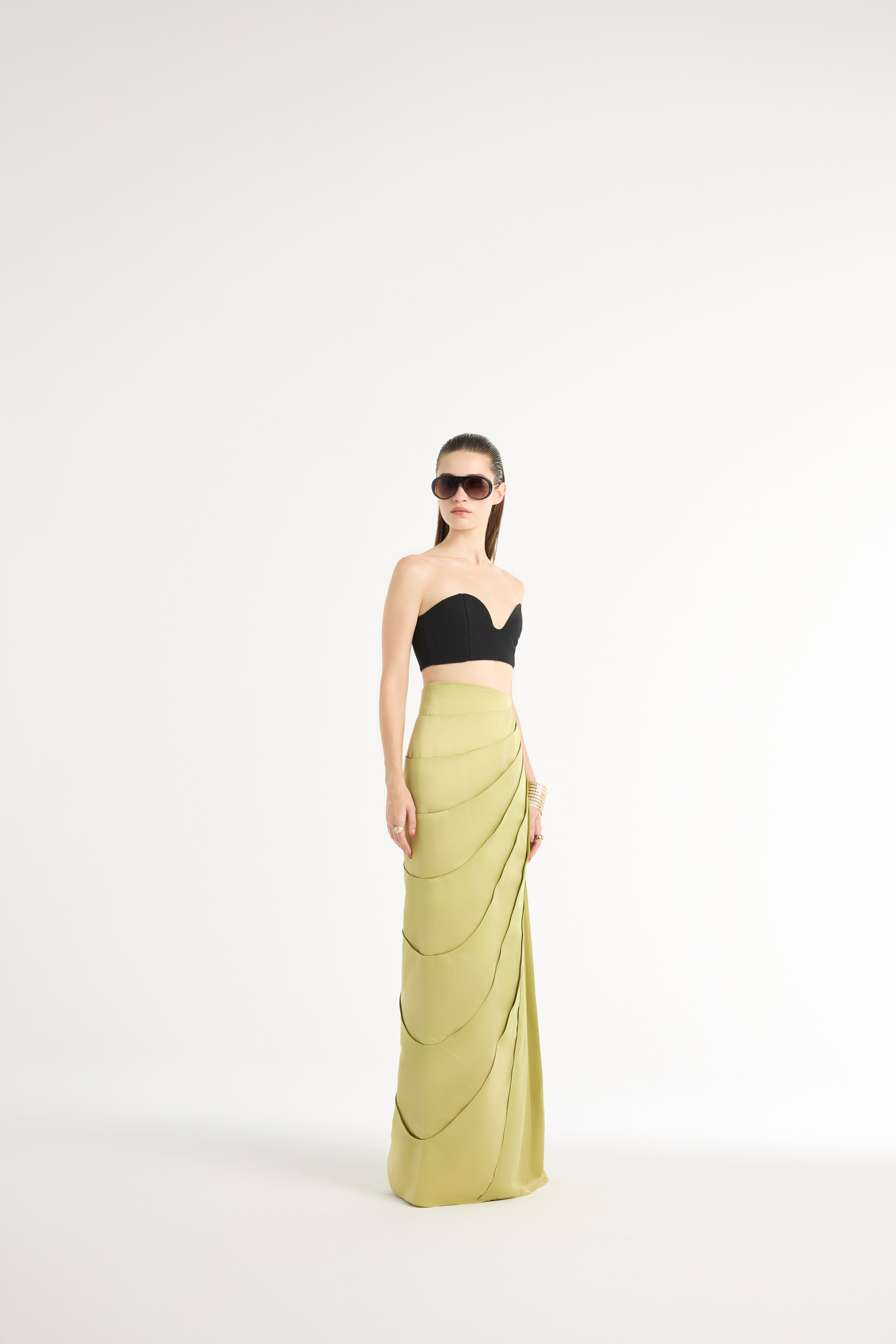 Paneled Maxi Skirt in Green