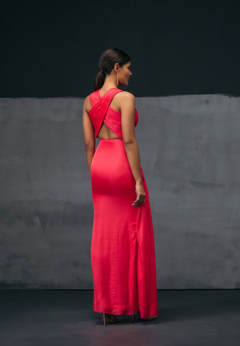 RUCHED SLEEVELESS MAXI IN PINK