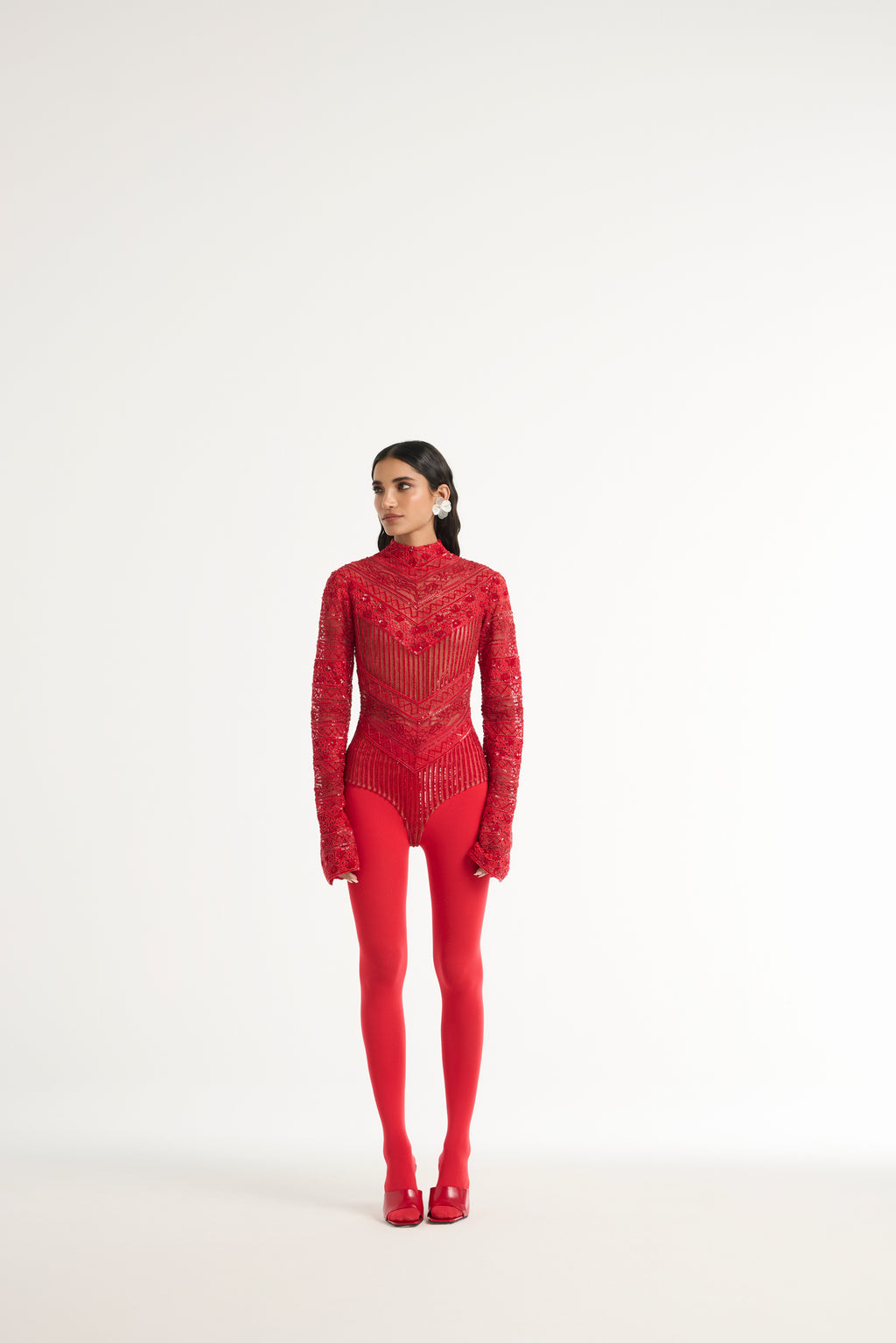 red lace bodysuit dress Red Incomparable Lace Bodysuit