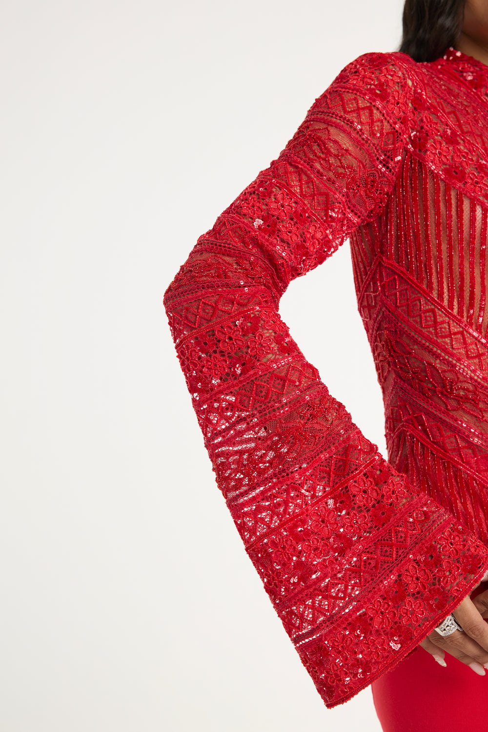 Embroidered Lace Bodysuit in Red Embroidered Lace Bodysuit in Red