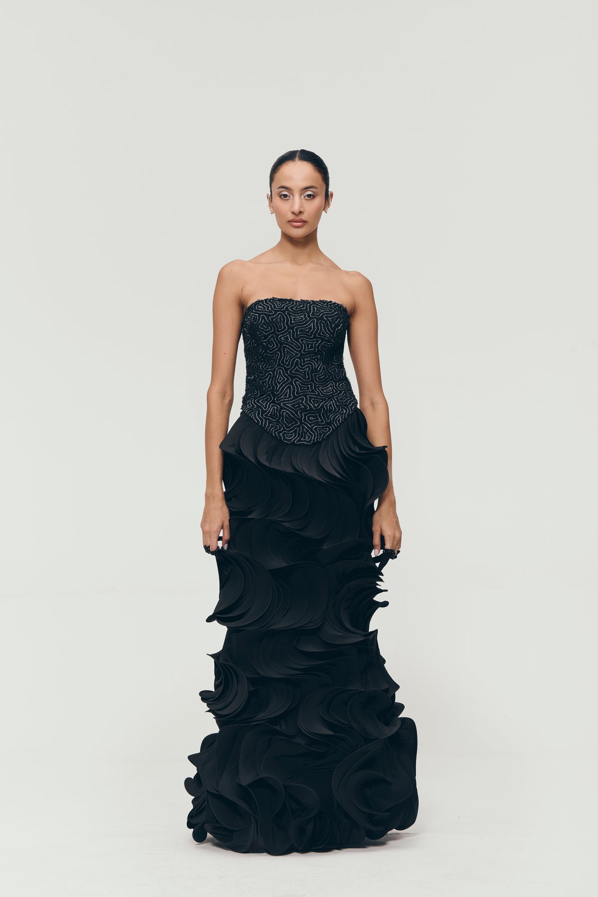 Vortex Ruffle Gown in Black