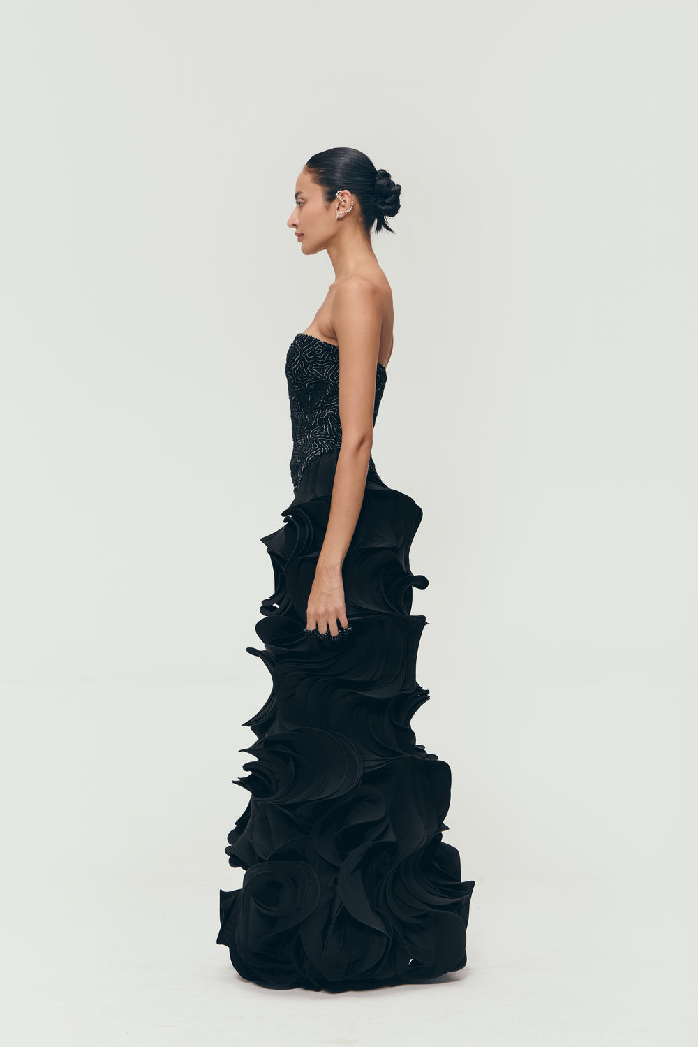 Vortex Ruffle Gown in Black