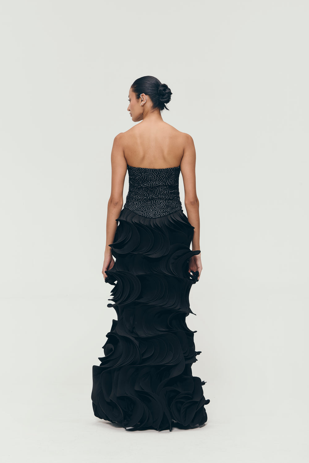 Vortex Ruffle Gown in Black