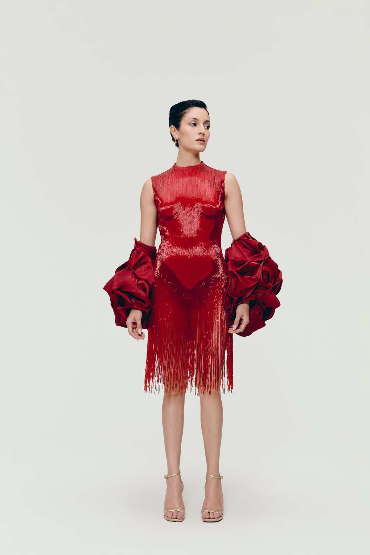 Sculptural Boned Cape in Deep Red