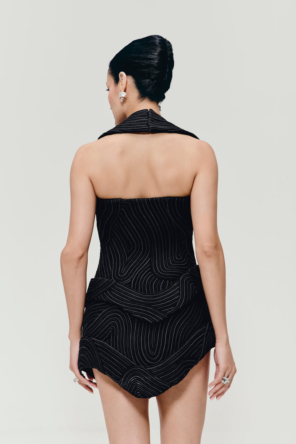3D Corded Asymmetrical Dress in Black
