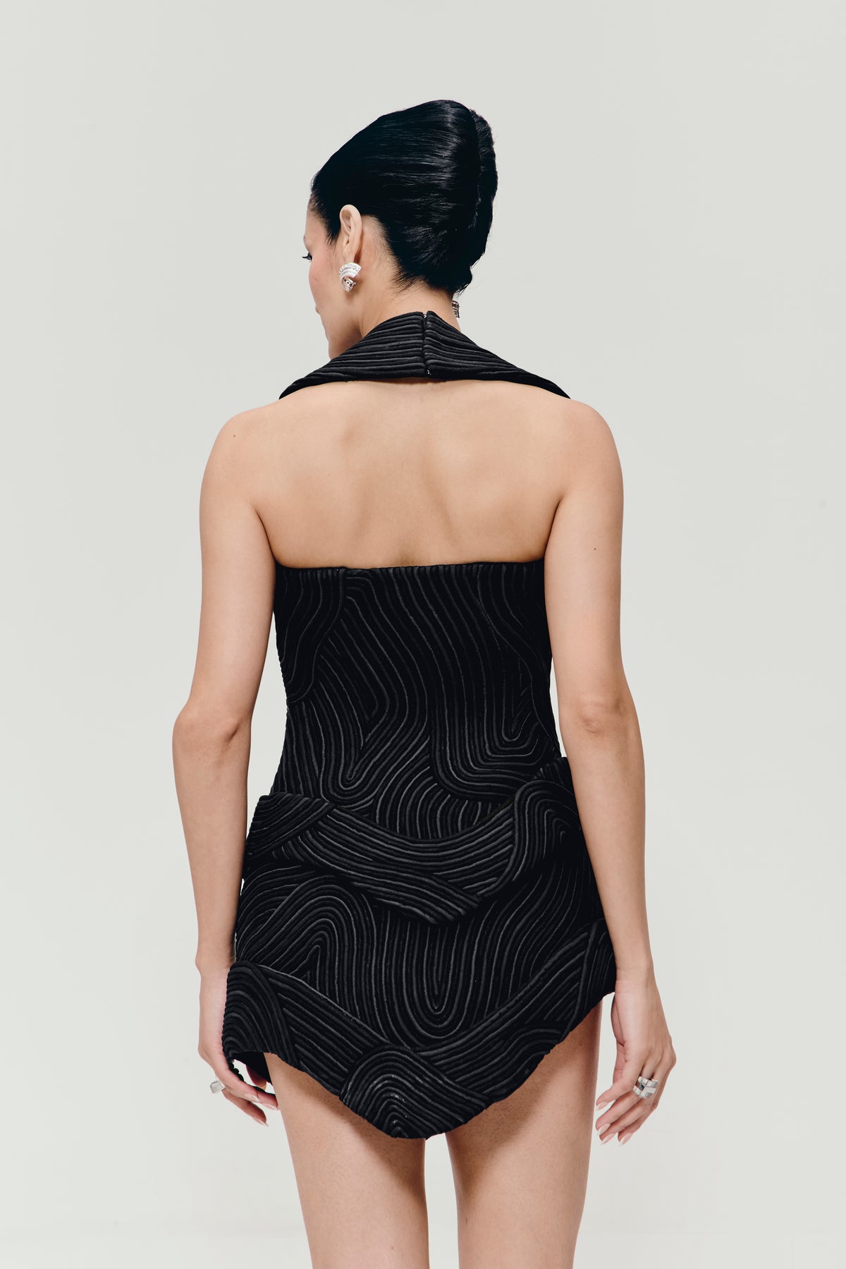 3D Corded Asymmetrical Dress in Black
