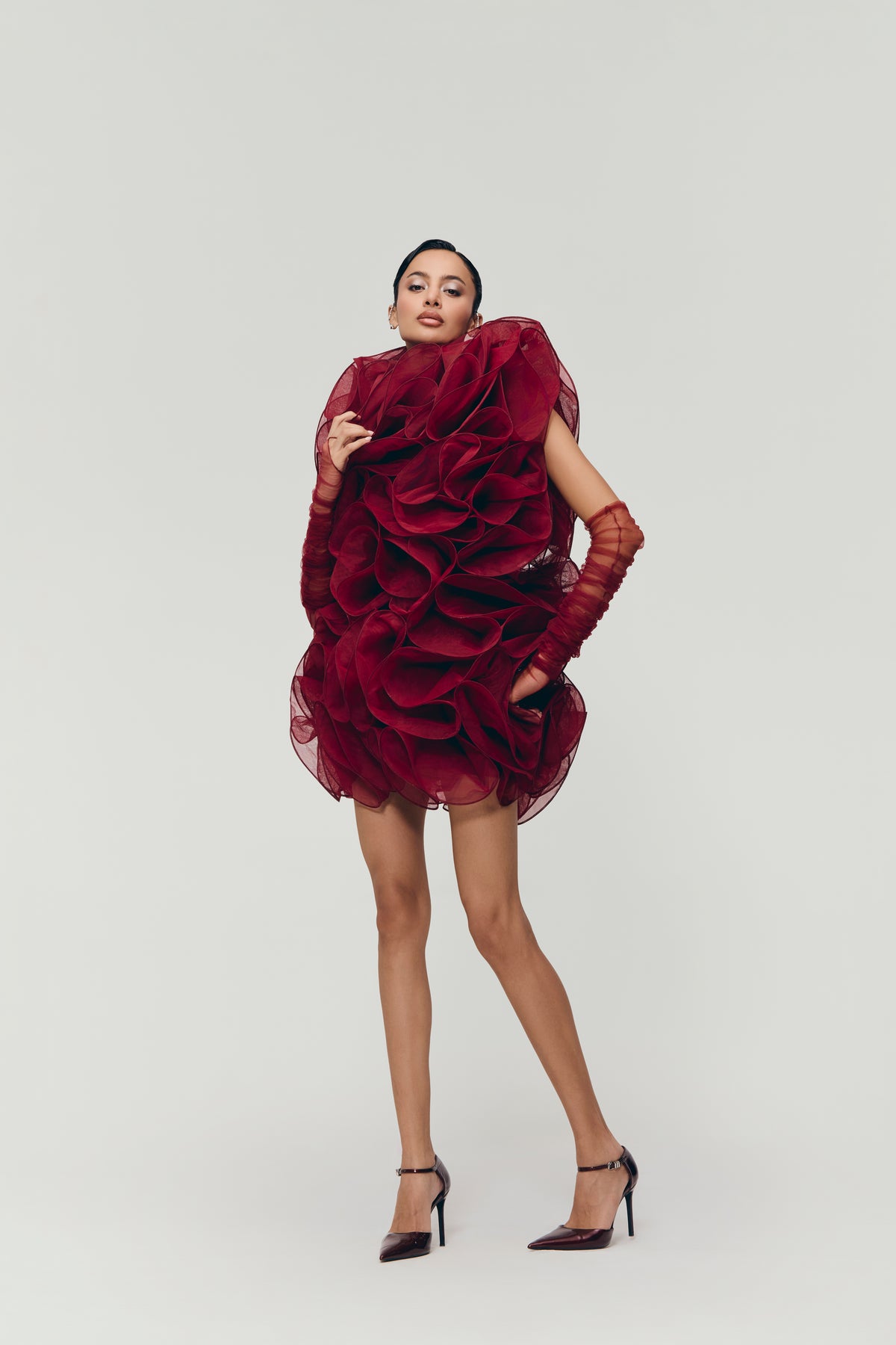 Architectural Mini Dress in Crimson