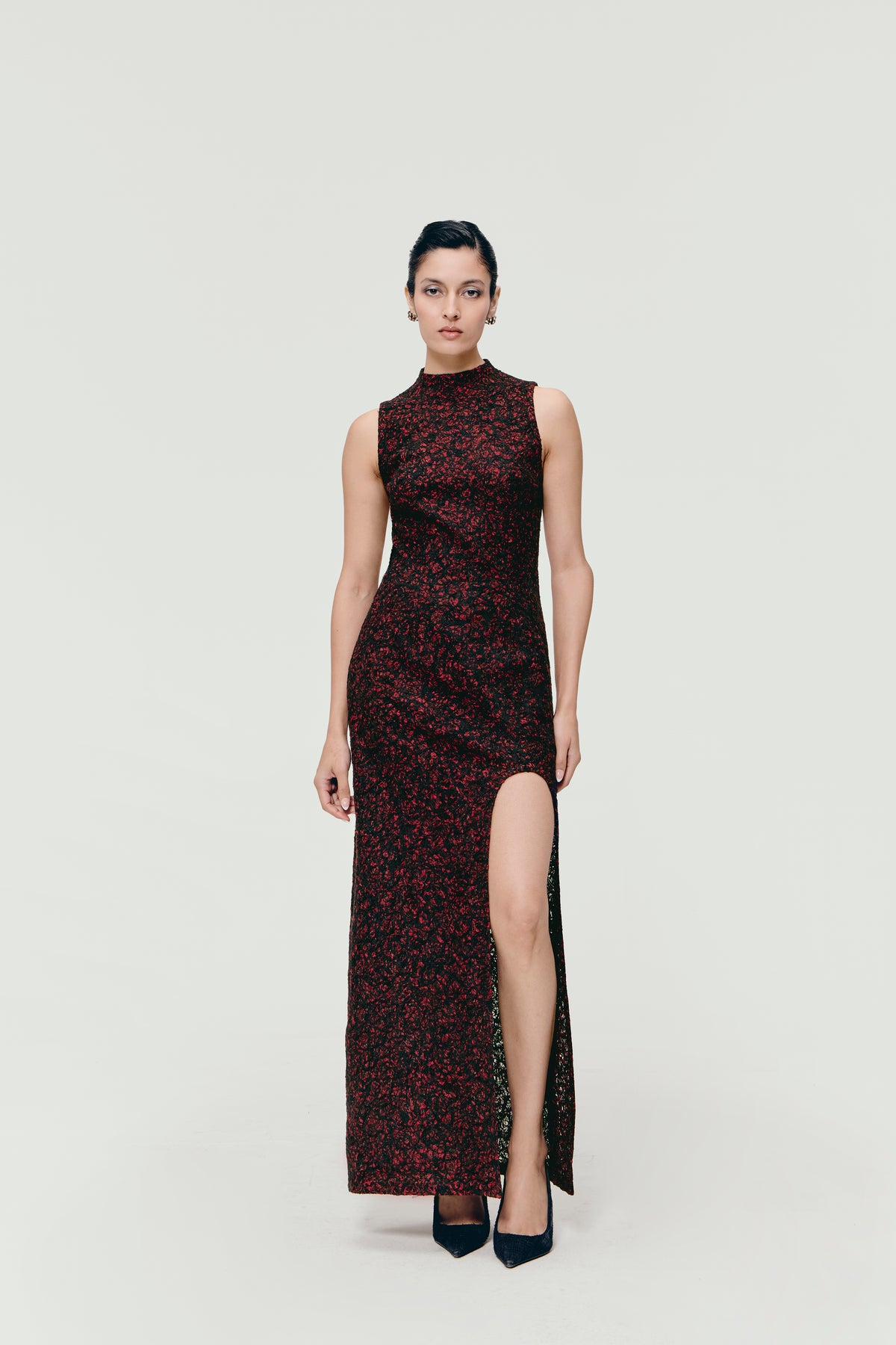 Hand-Felted Column Dress in Crimson Noir