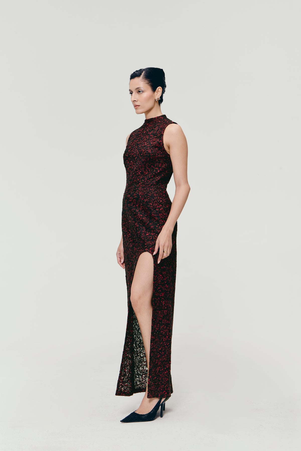 Hand-Felted Column Dress in Crimson Noir