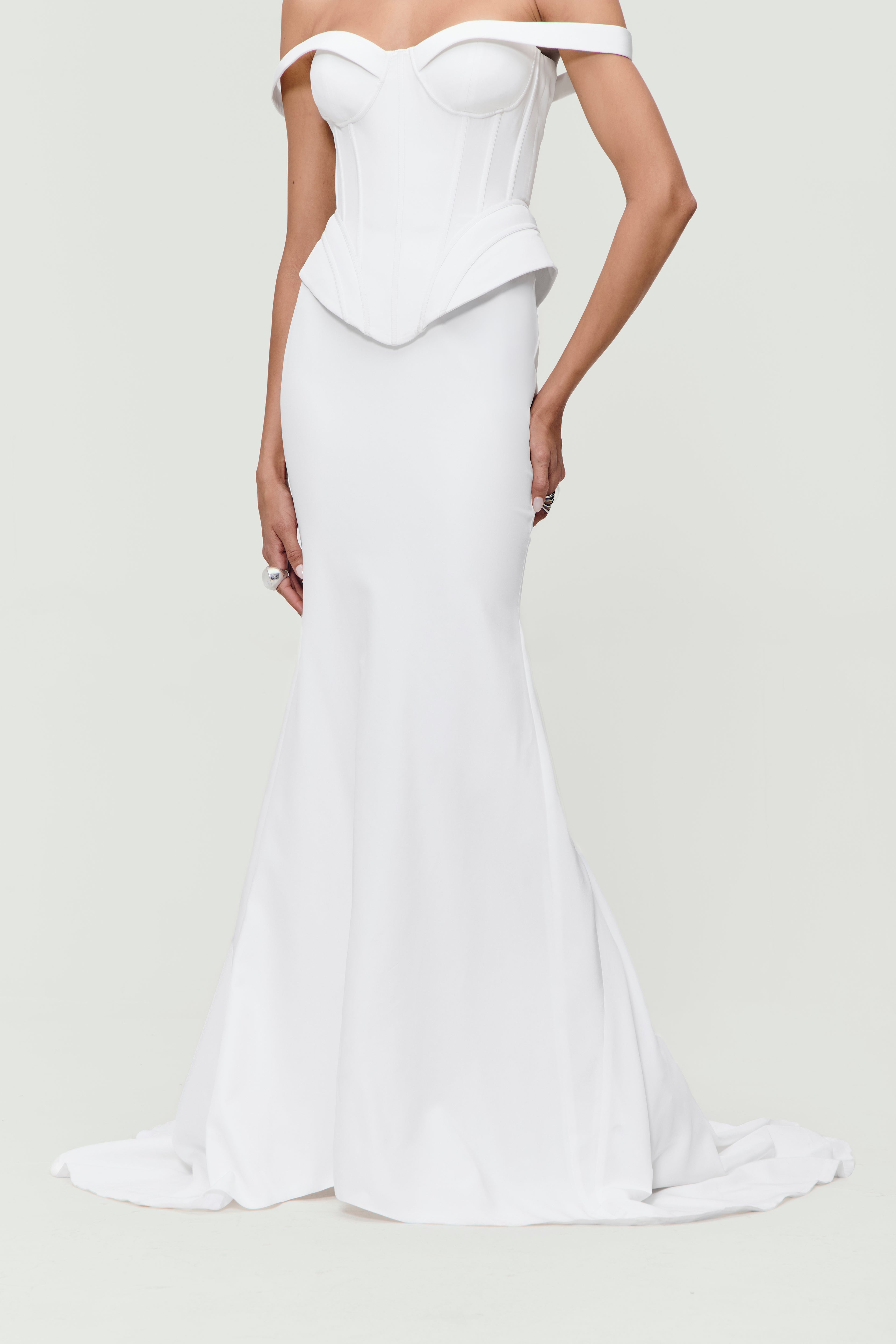 Off-Shoulder Sculpted Gown in White